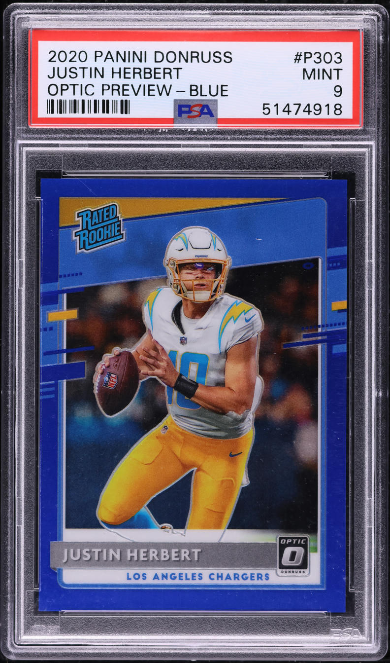 2020 Donruss Optic Preview Blue Justin Herbert ROOKIE /125 #P303 PSA 9 MINT