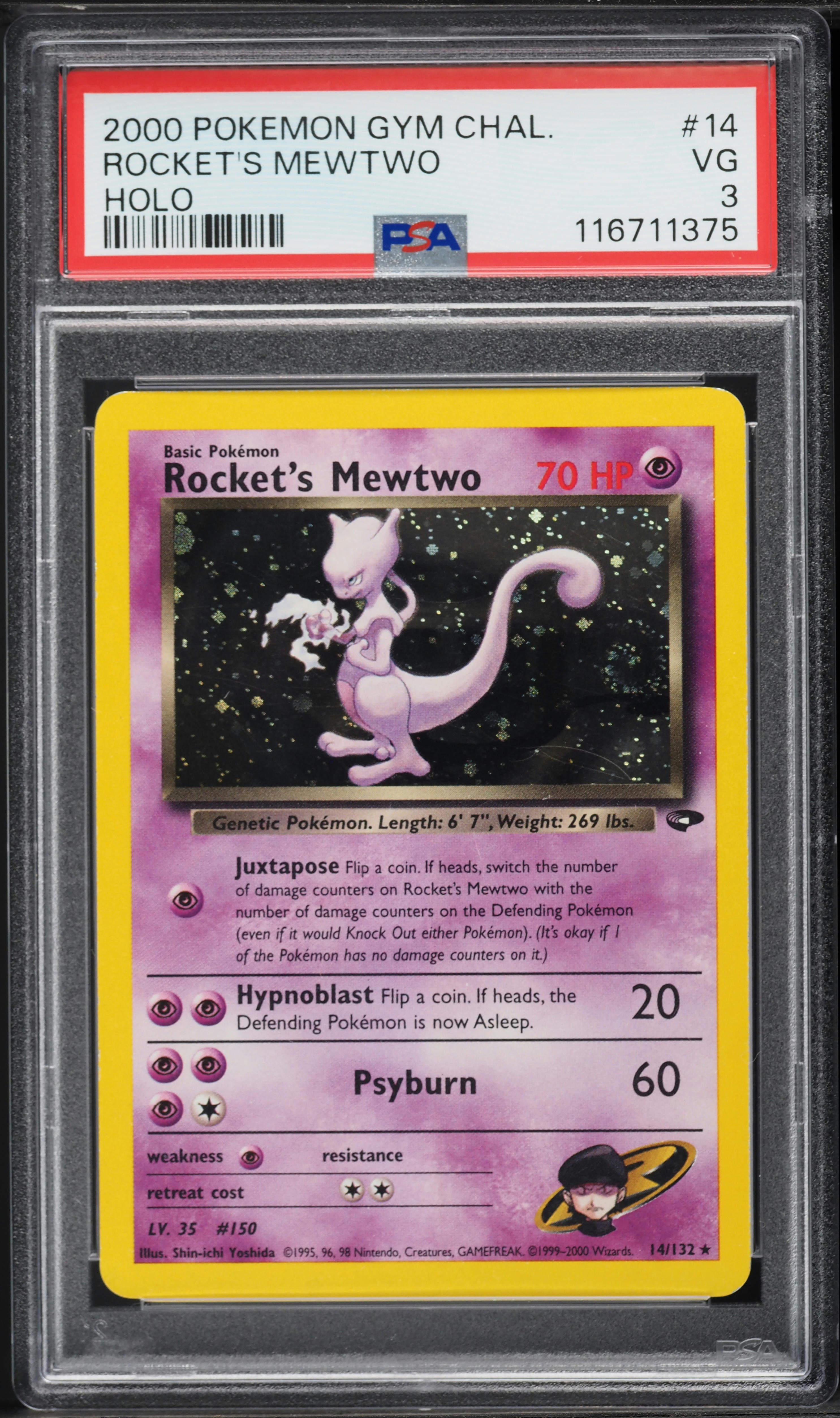 2000 Pokemon Gym Challenge Holo Rocket's Mewtwo #14 PSA 3 VG