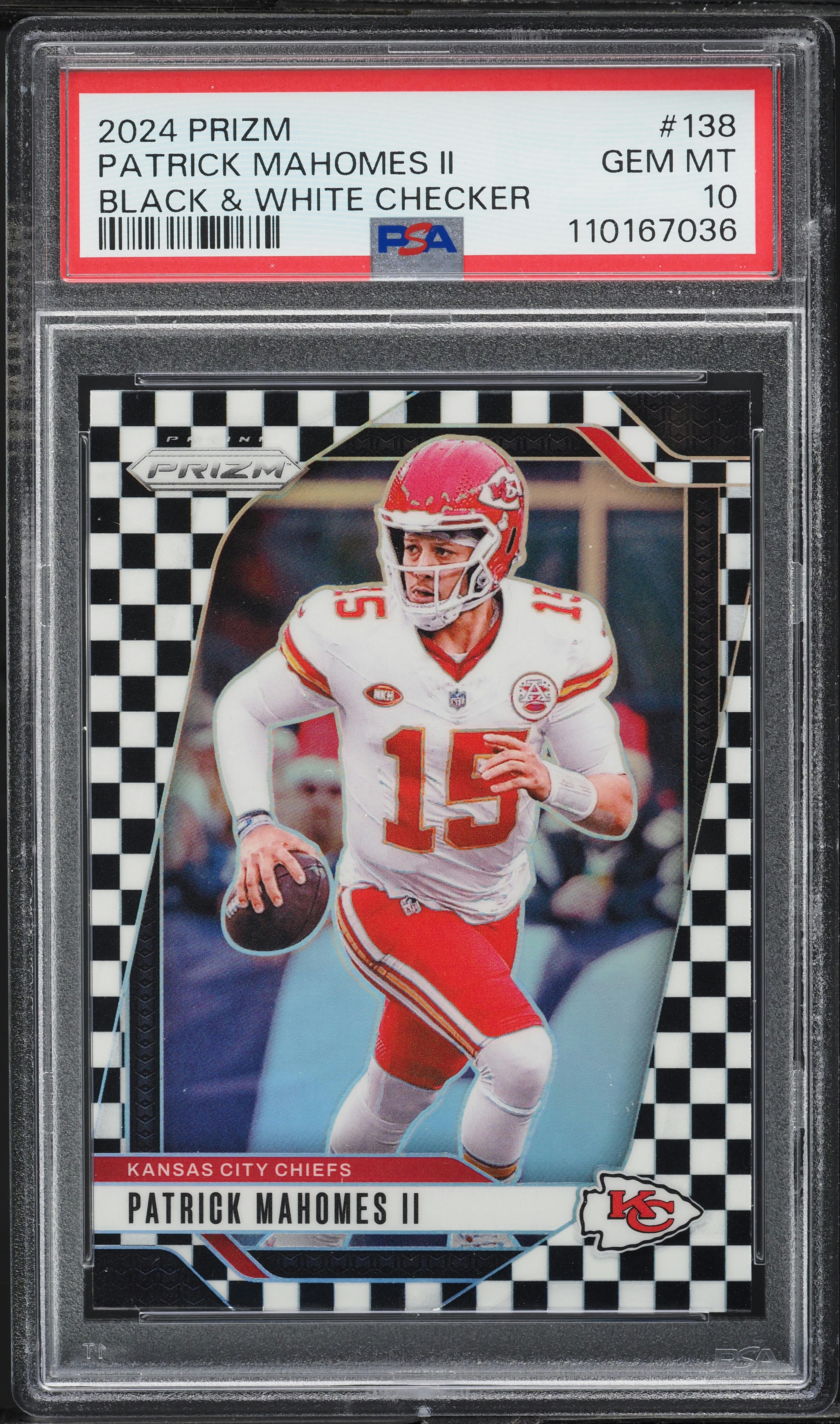 2024 Panini Prizm Black & White Checker Patrick Mahomes II #138 PSA 10 GEM MINT