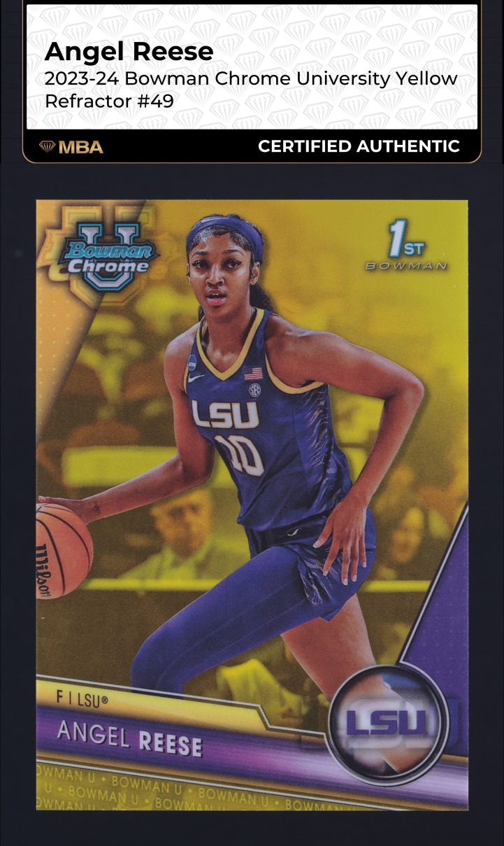 2023 Bowman Chrome U Yellow Refractor Angel Reese ROOKIE /75 #49 MBA AUTH