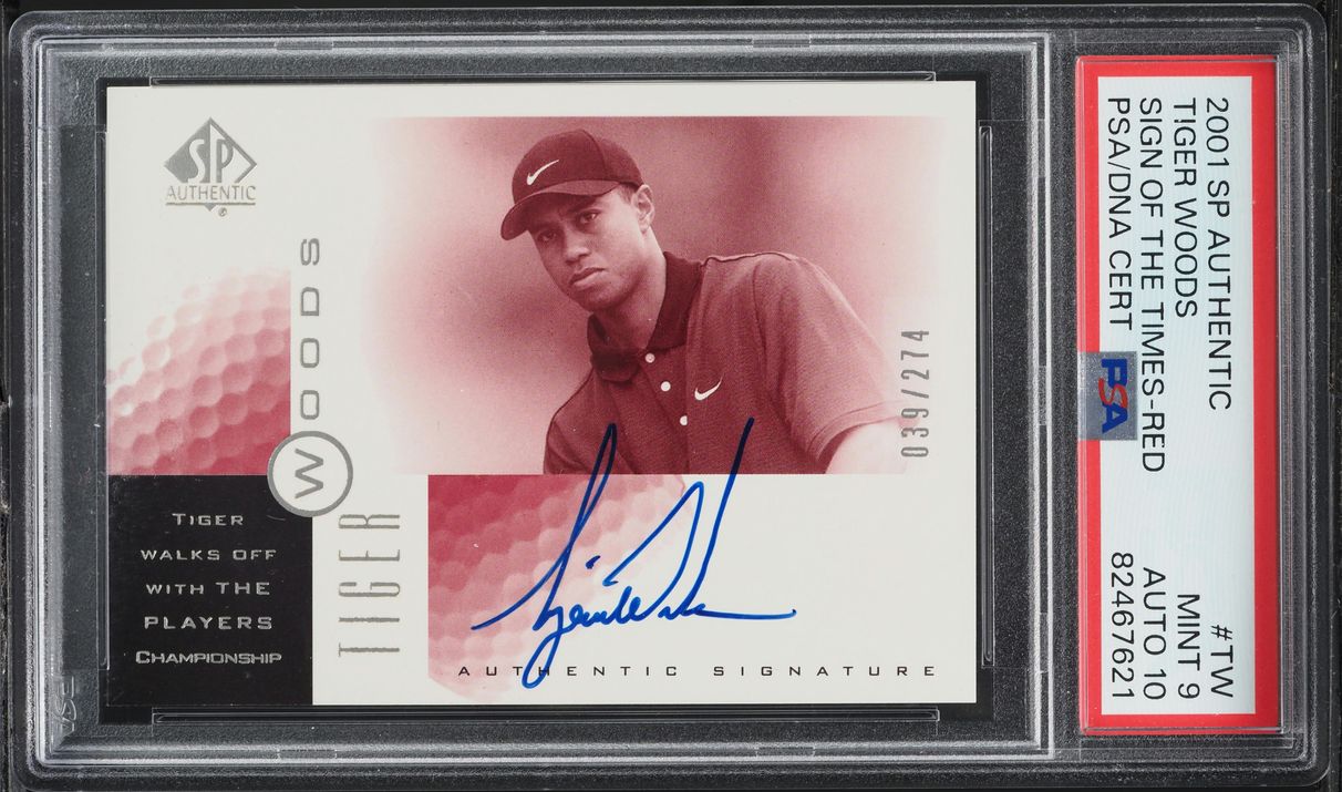 2001 SP Authentic Sign Of The Times Red Tiger Woods RC AUTO DNA 10 /274 PSA 9