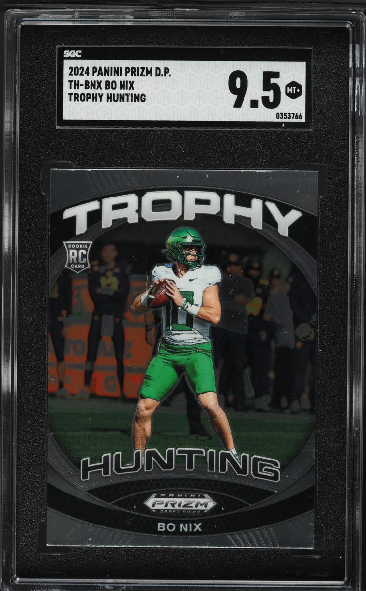 2024 Panini Prizm Draft Picks Trophy Hunting Bo Nix ROOKIE #TH-BNX SGC 9.5 MINT+