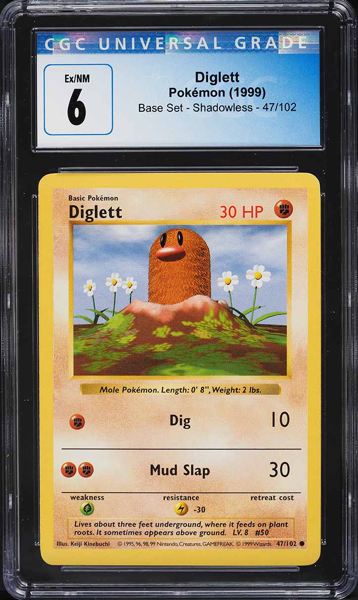 1999 Pokemon Base Set Shadowless Diglett #47 CGC 6 EXMT