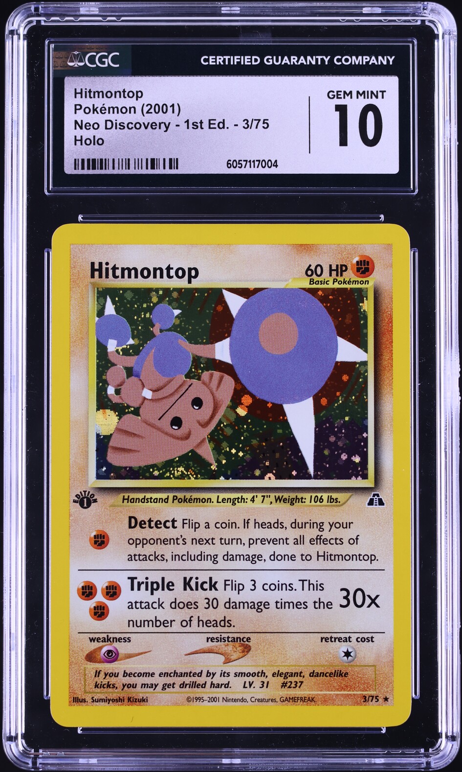 2001 Pokemon Neo Discovery 1st Edition Holo Hitmontop #3 CGC 10 GEM MINT