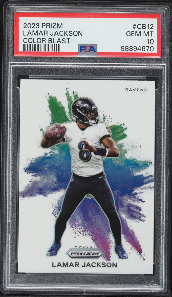 2023 Panini Prizm Color Blast Lamar Jackson #CB12 PSA 10 GEM MINT