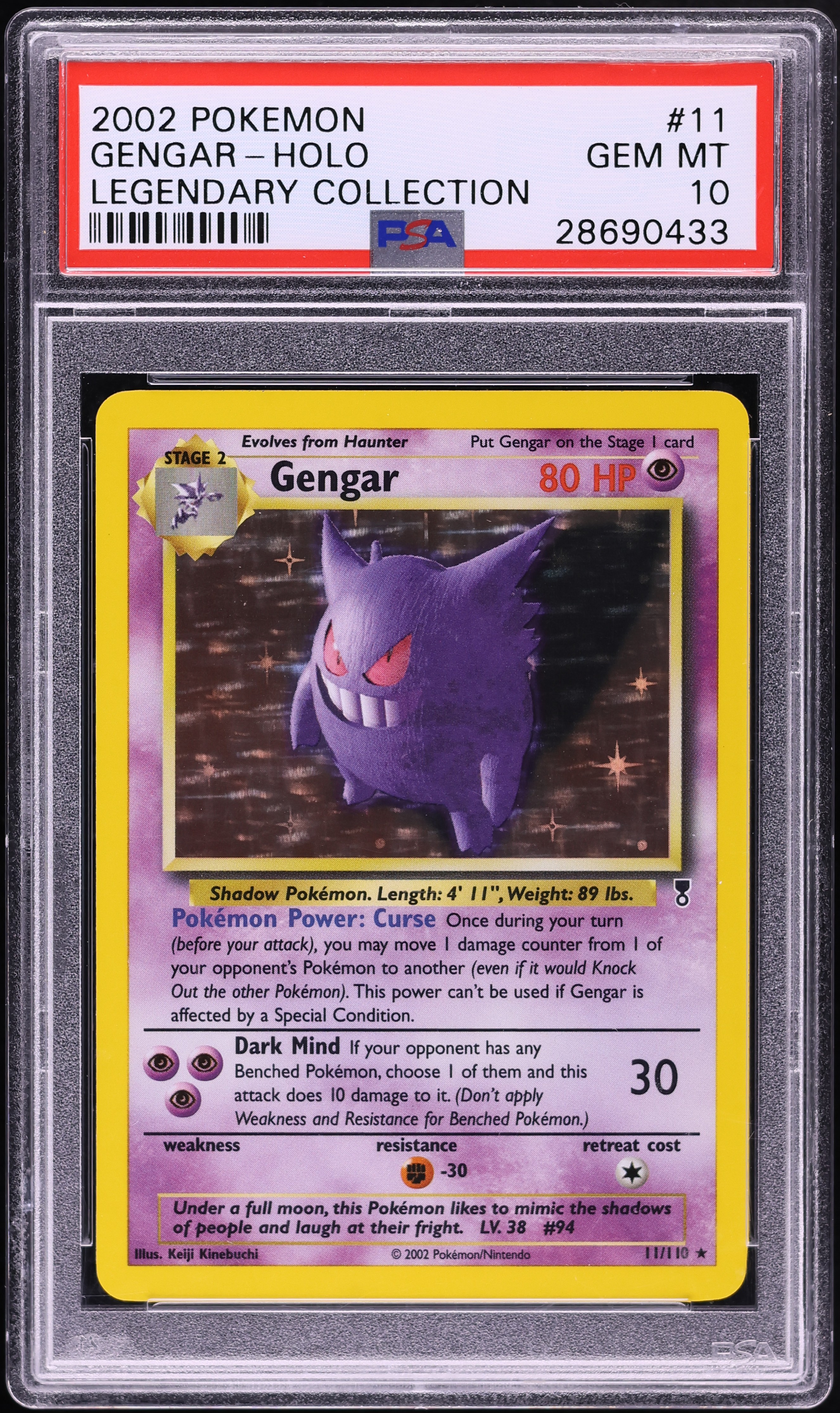 2002 Pokemon Legendary Collection Holo Gengar #11 PSA 10 GEM MINT