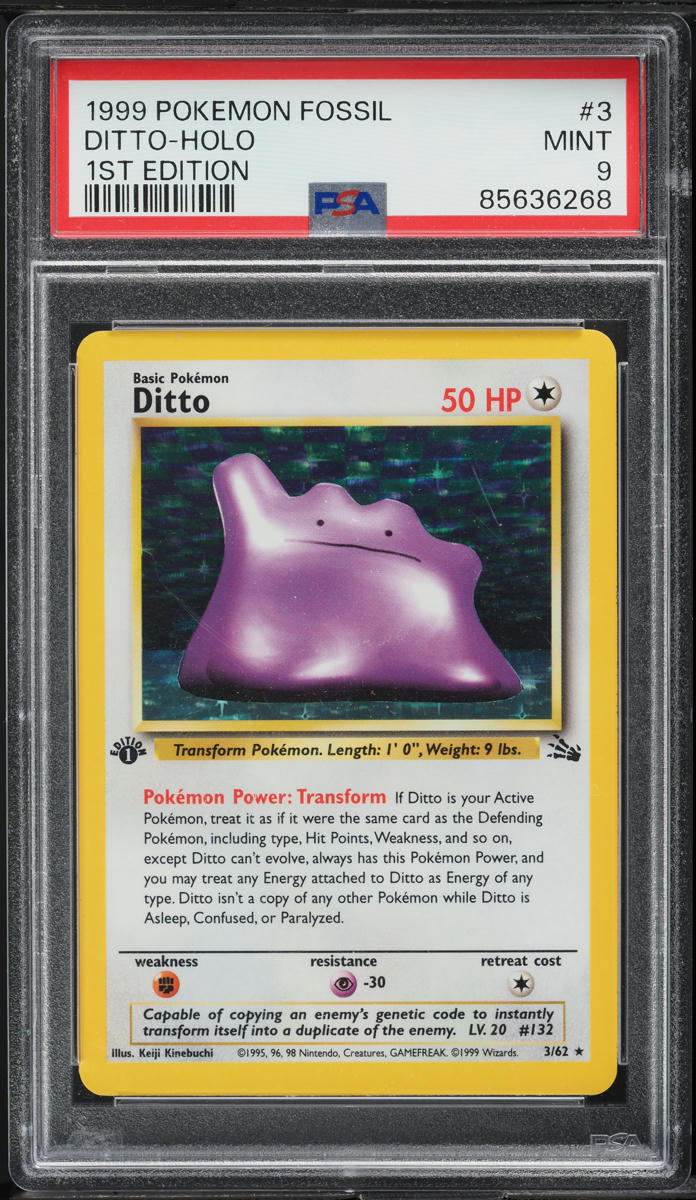 1999 Pokemon Fossil 1st Edition Holo Ditto #3 PSA 9 MINT