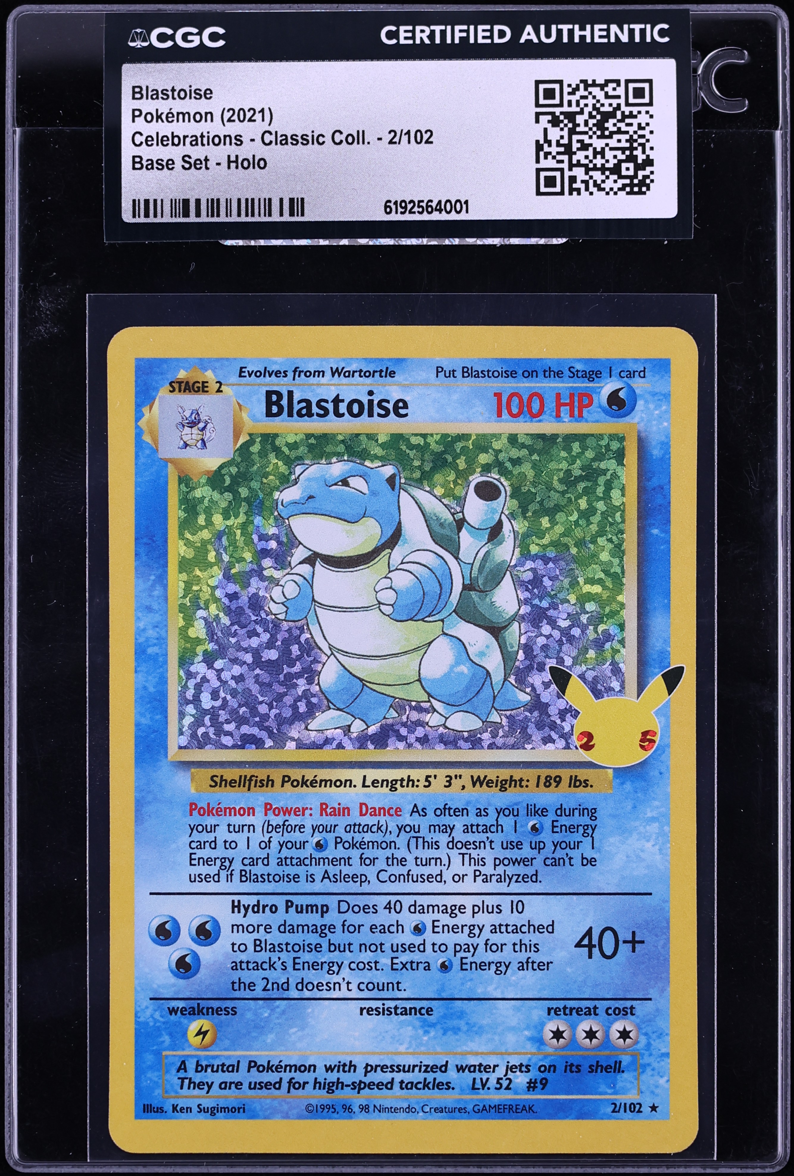 2021 Pokemon Sword & Shield Celebrations Classic Collection Holo Blastoise #2 CGC AUTH