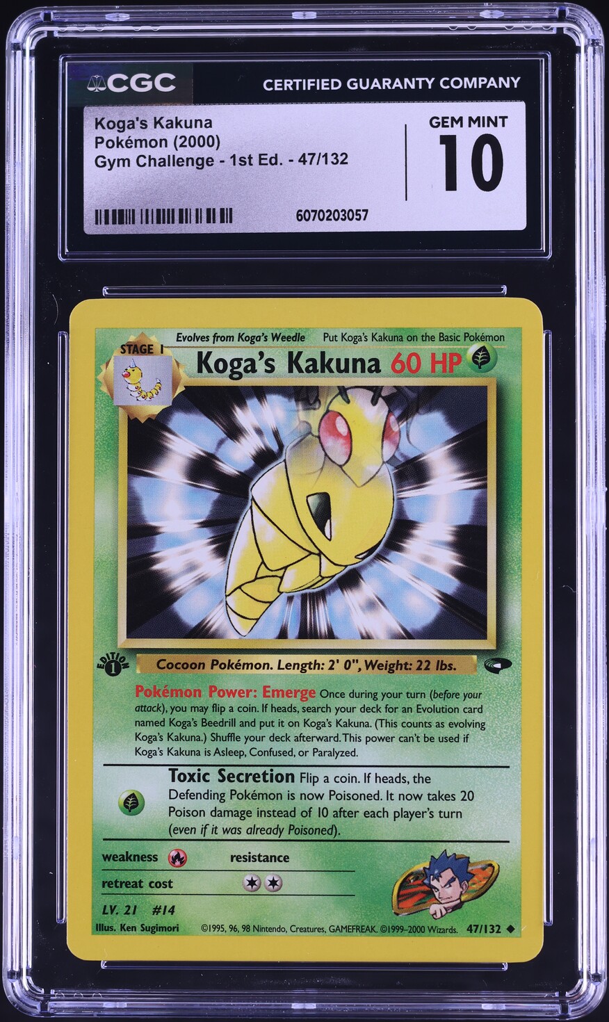 2000 Pokemon Gym Challenge 1st Edition Koga's Kakuna #47 CGC 10 GEM MINT