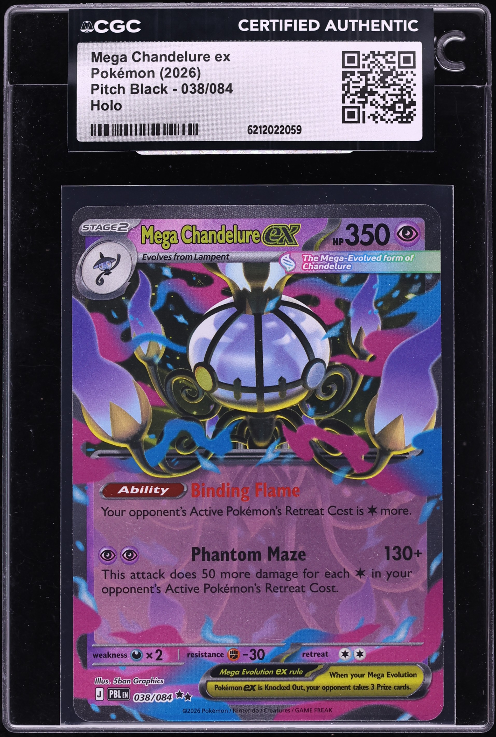 2026 Pokemon Mega Evolution Pitch Black Holo Mega Chandelure Ex #38 CGC AUTH