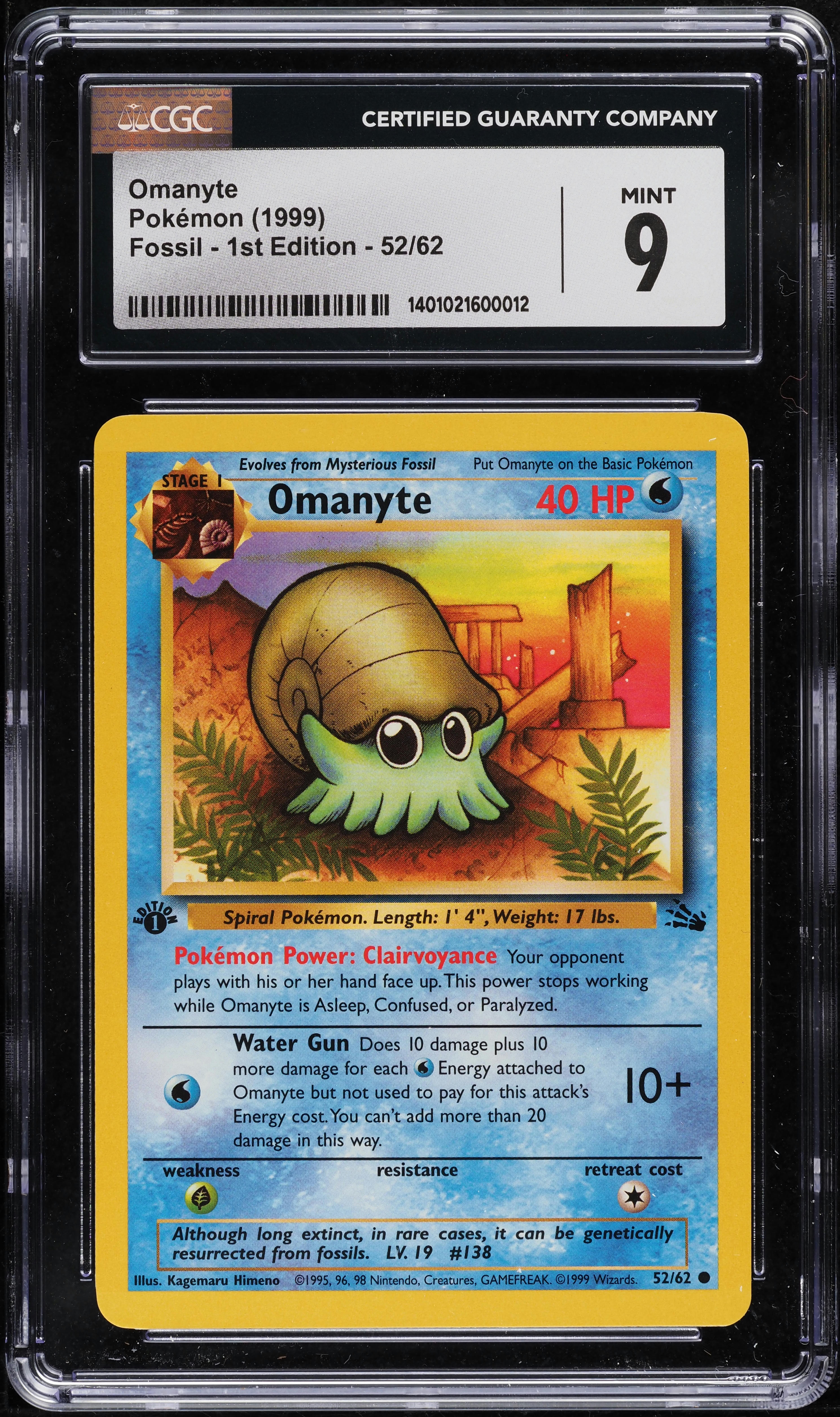 1999 Pokemon Fossil 1st Edition Omanyte #52 CGC 9 MINT