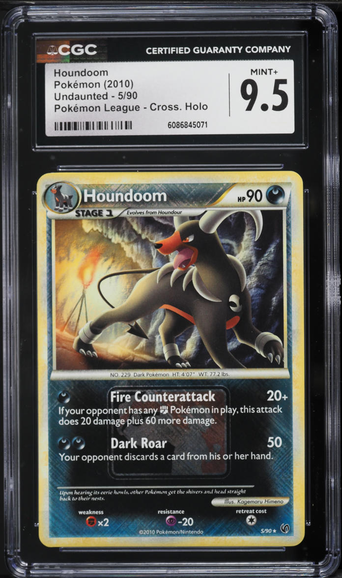 2010 Pokemon HeartGold & SoulSilver Undaunted League Crosshatch Holo Houndoom #5 CGC 9.5 MINT+