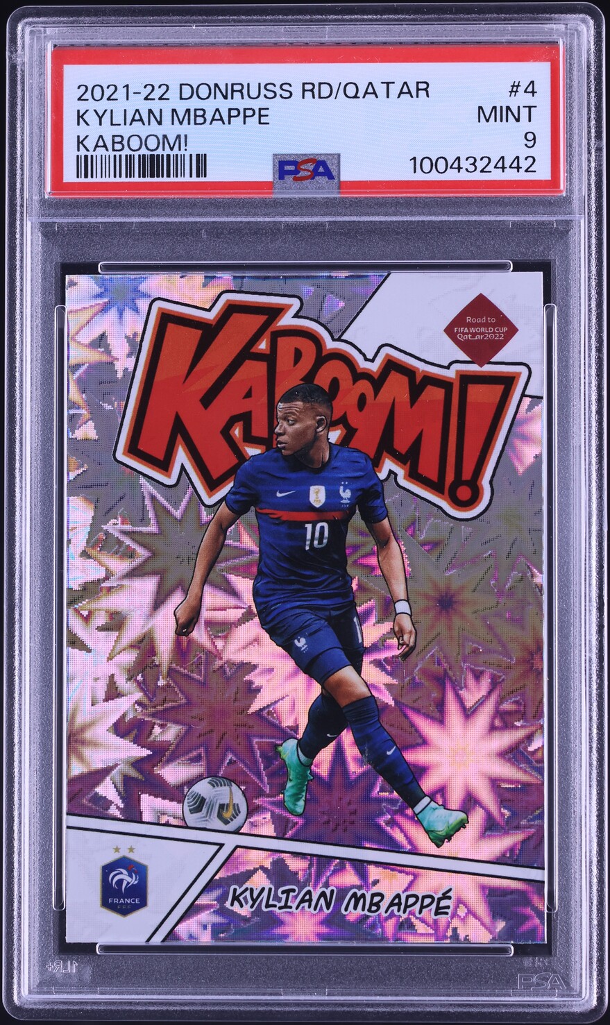 2021 Donruss Road To Qatar Kaboom! Kylian Mbappe #4 PSA 9 MINT