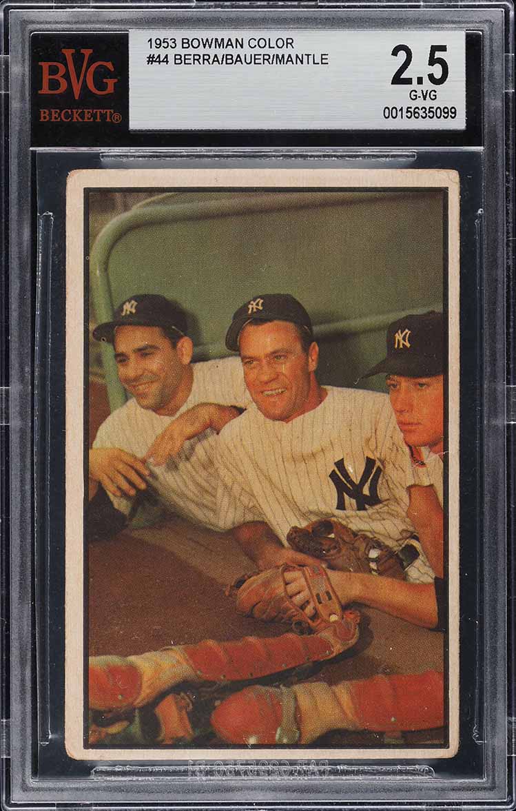 1953 Bowman Color Mickey Mantle Yogi Berra Hank Bauer #44 BVG 2.5 GD+