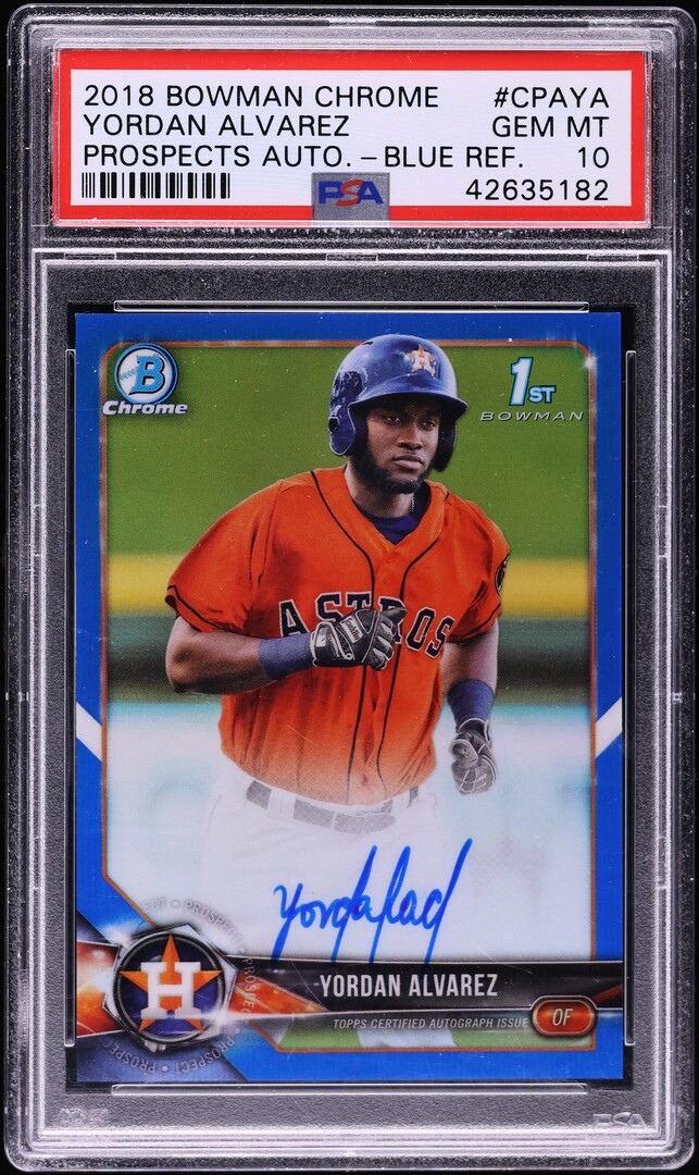2018 Bowman Chrome Blue Refractor Yordan Alvarez PROSPECT AUTO /150 PSA 10 GEM