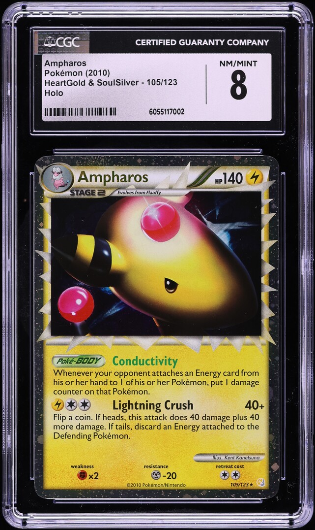2010 Pokemon HeartGold & SoulSilver Holo Prime Ampharos #105 CGC 8 NM-MT