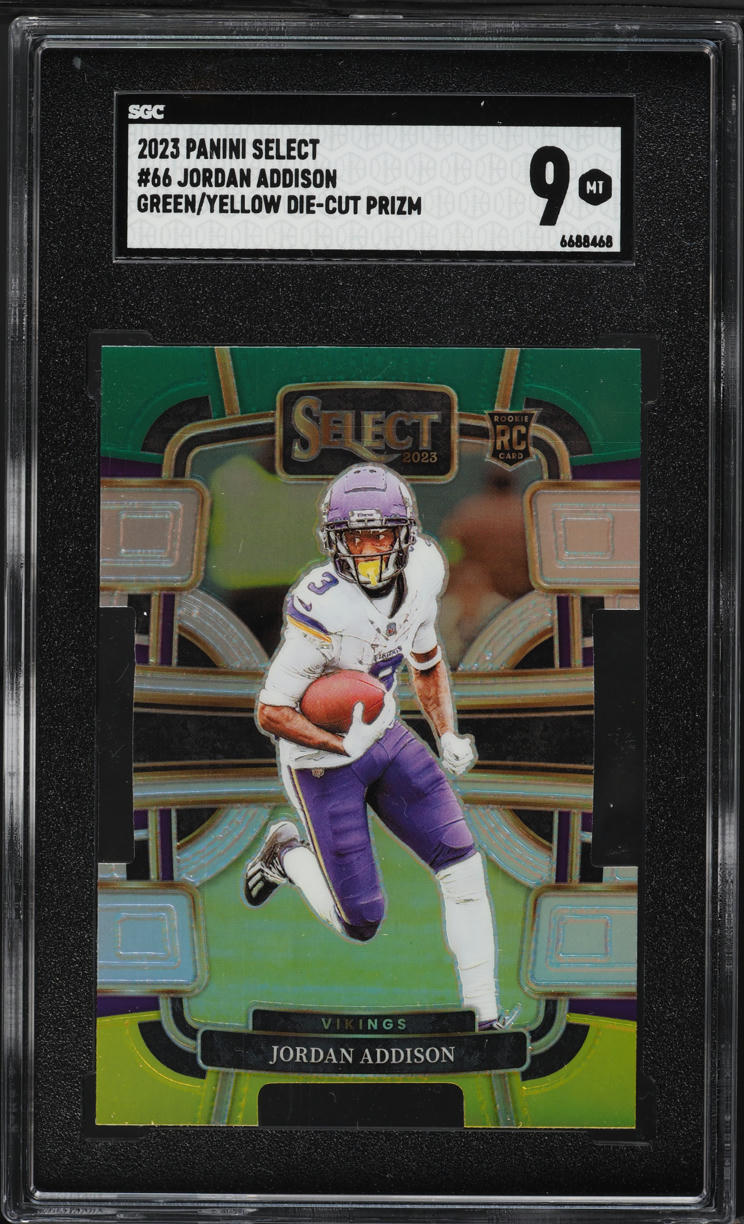 2023 Select Concourse Green Yellow Prizm Die-Cut Jordan Addison ROOKIE #66 SGC 9