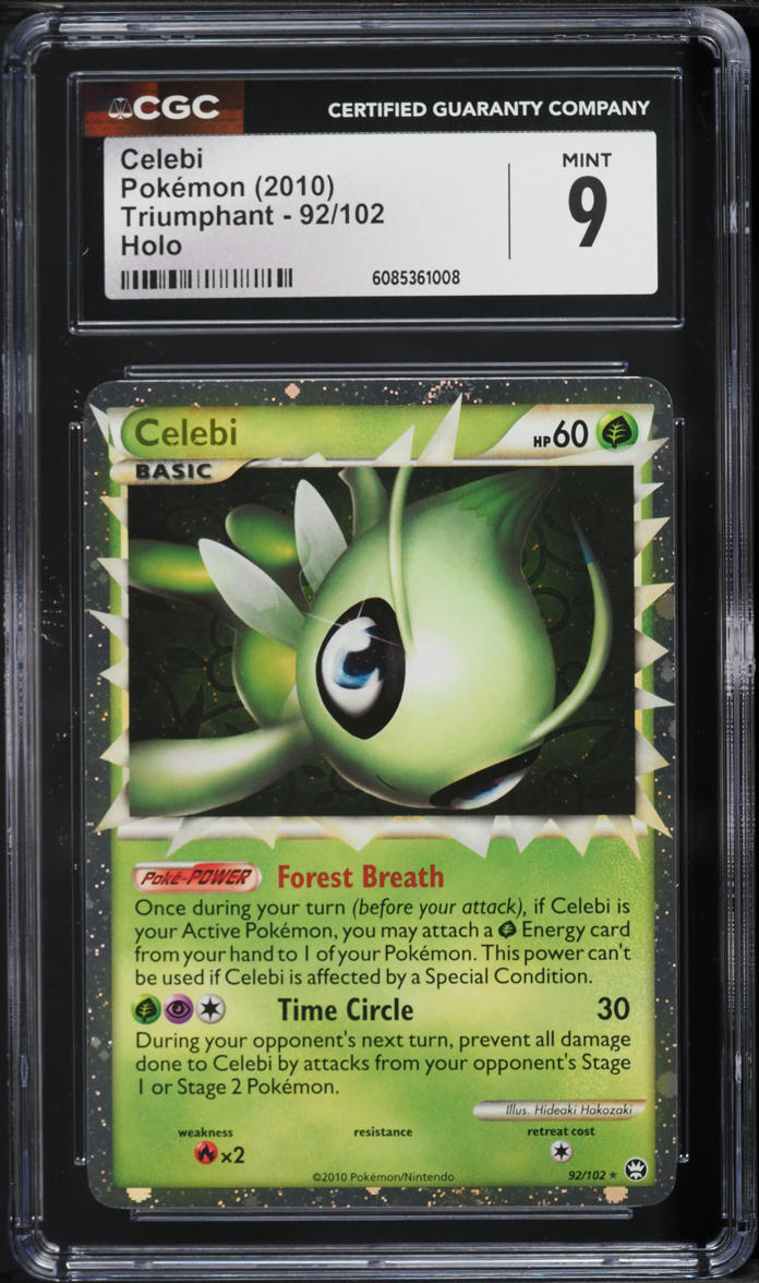 2010 Pokemon HeartGold & SoulSilver Triumphant Holo Celebi #92 CGC 9 MINT