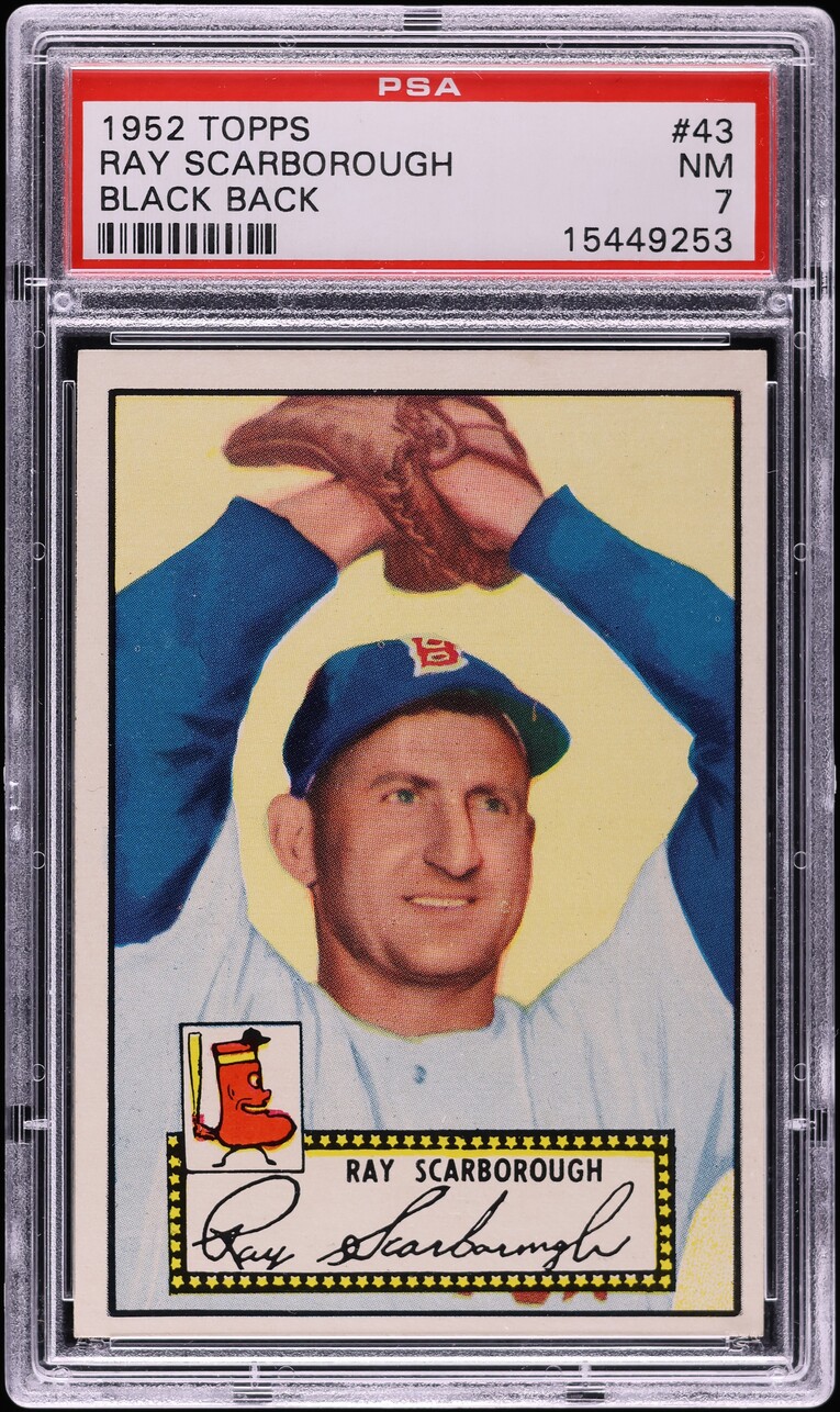1952 Topps Ray Scarborough BLACK BACK #43 PSA 7 NRMT