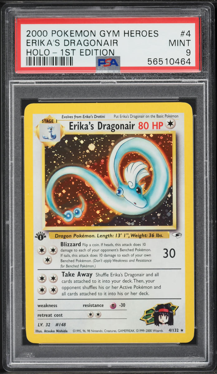 2000 Pokemon Gym Heroes 1st Edition Holo Erika's Dragonair #4 PSA 9 MINT