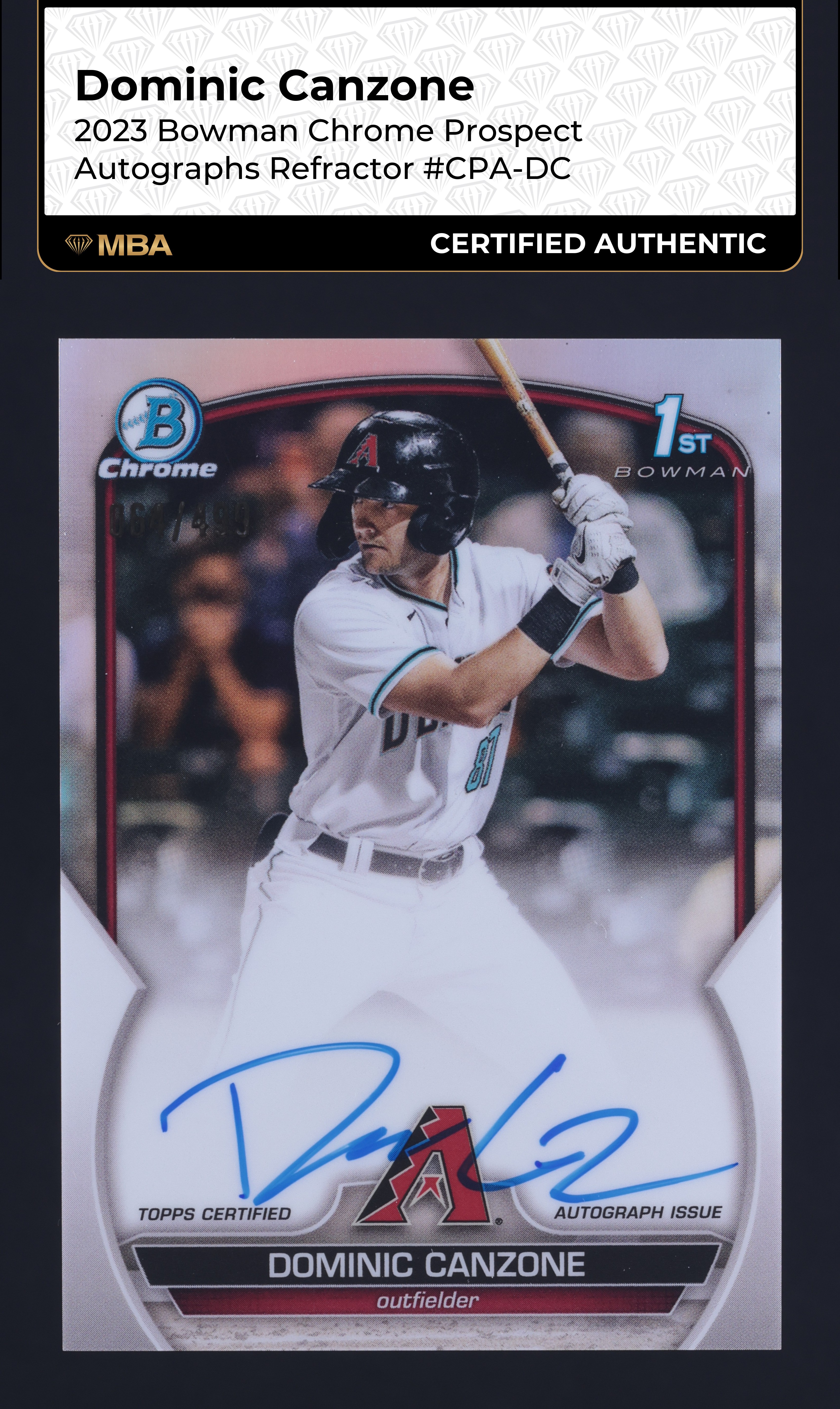 2023 Bowman Chrome Refractor Dominic Canzone ROOKIE AUTO /499 #CPA-DC MBA AUTH