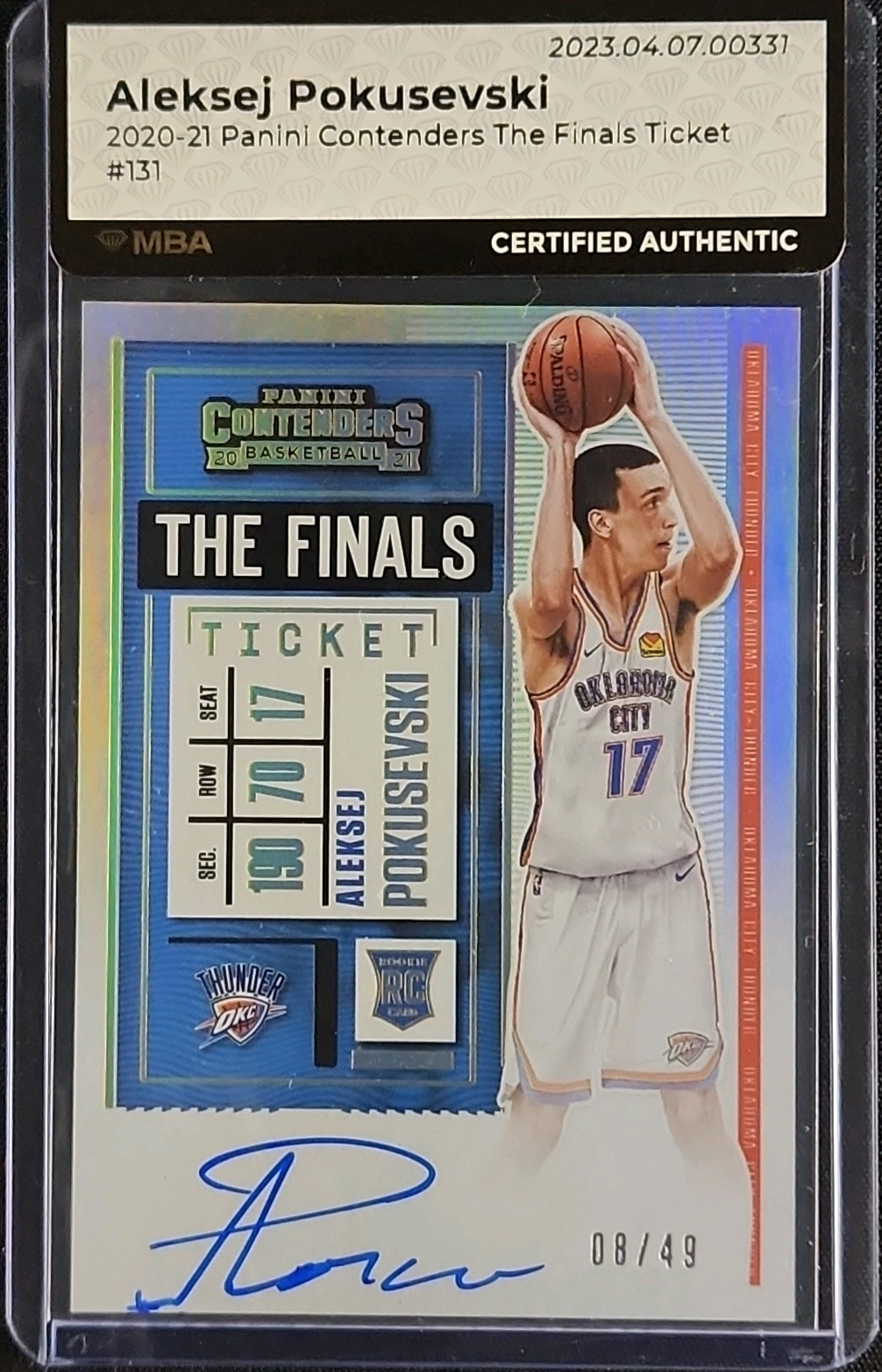 2020 Panini Contenders Finals Aleksej Pokusevski ROOKIE AUTO /49 #131 MBA AUTH