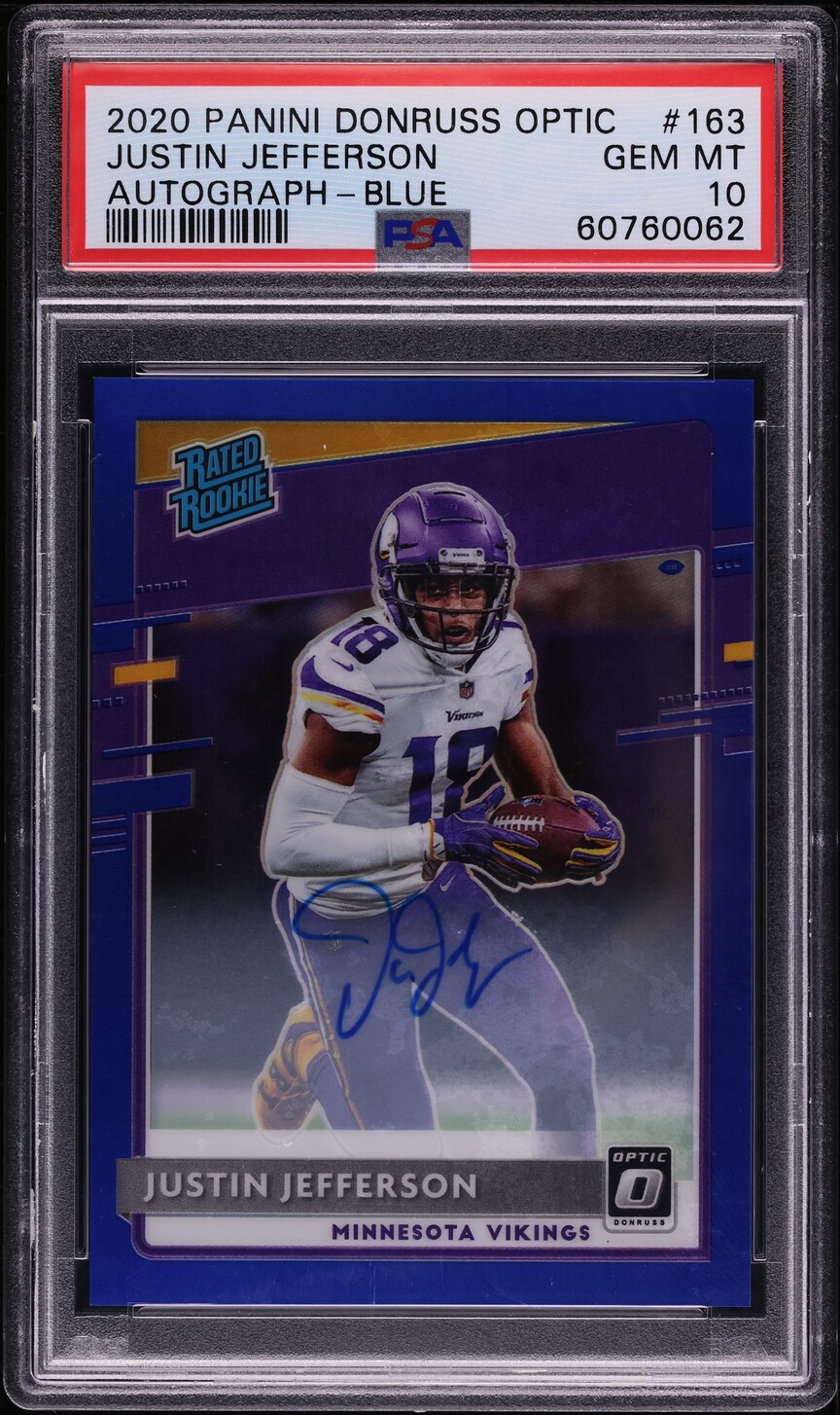 2020 Donruss Optic Blue Justin Jefferson ROOKIE AUTO /75 #163 PSA 10 GEM MINT