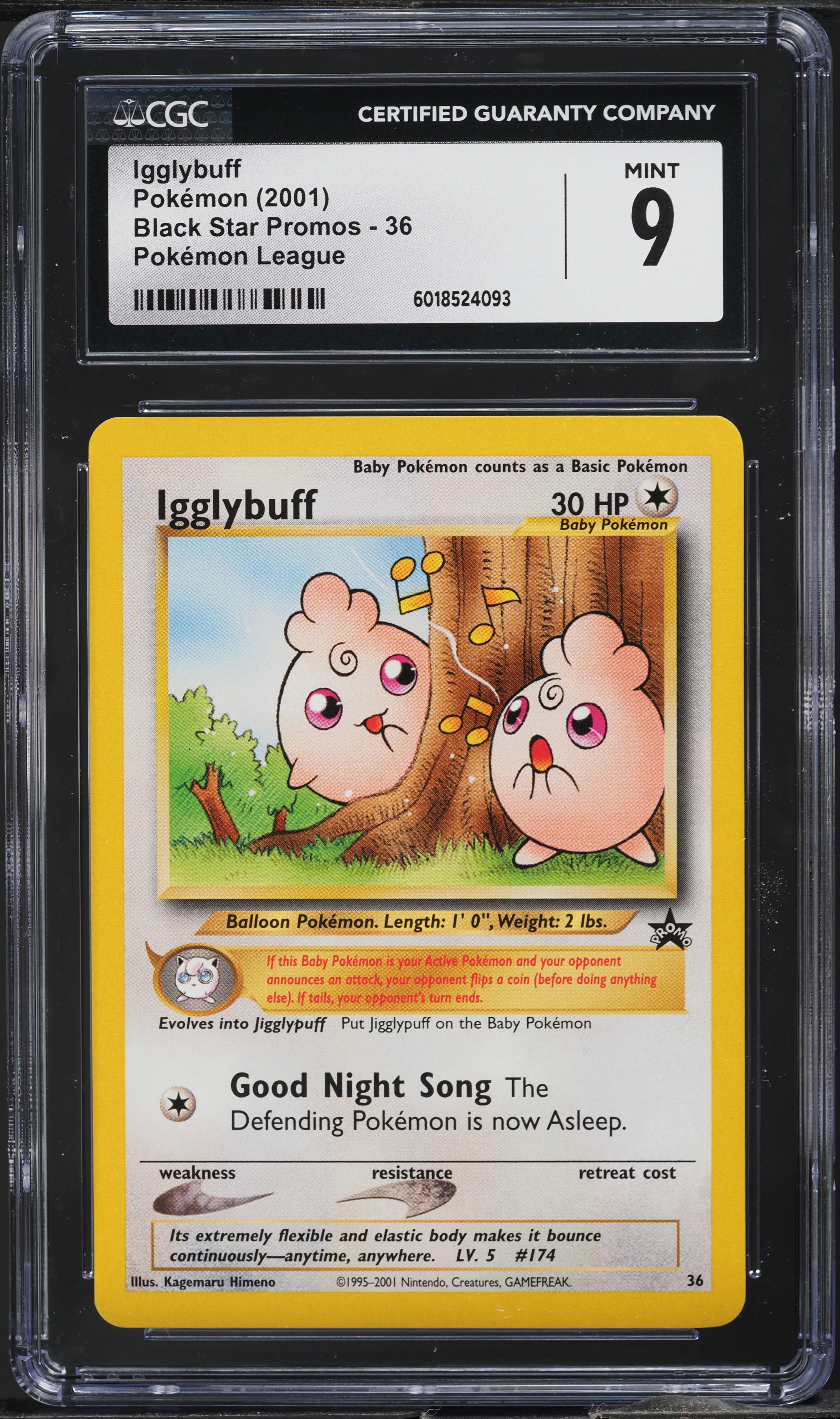 2001 Pokemon League Black Star Promo Igglybuff #36 CGC 9 MINT