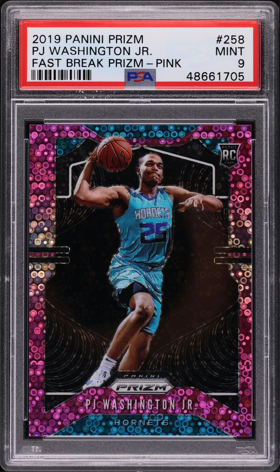 2019 Panini Prizm Fast Break Pink PJ Washington Jr. ROOKIE /50 #258 PSA 9 MINT