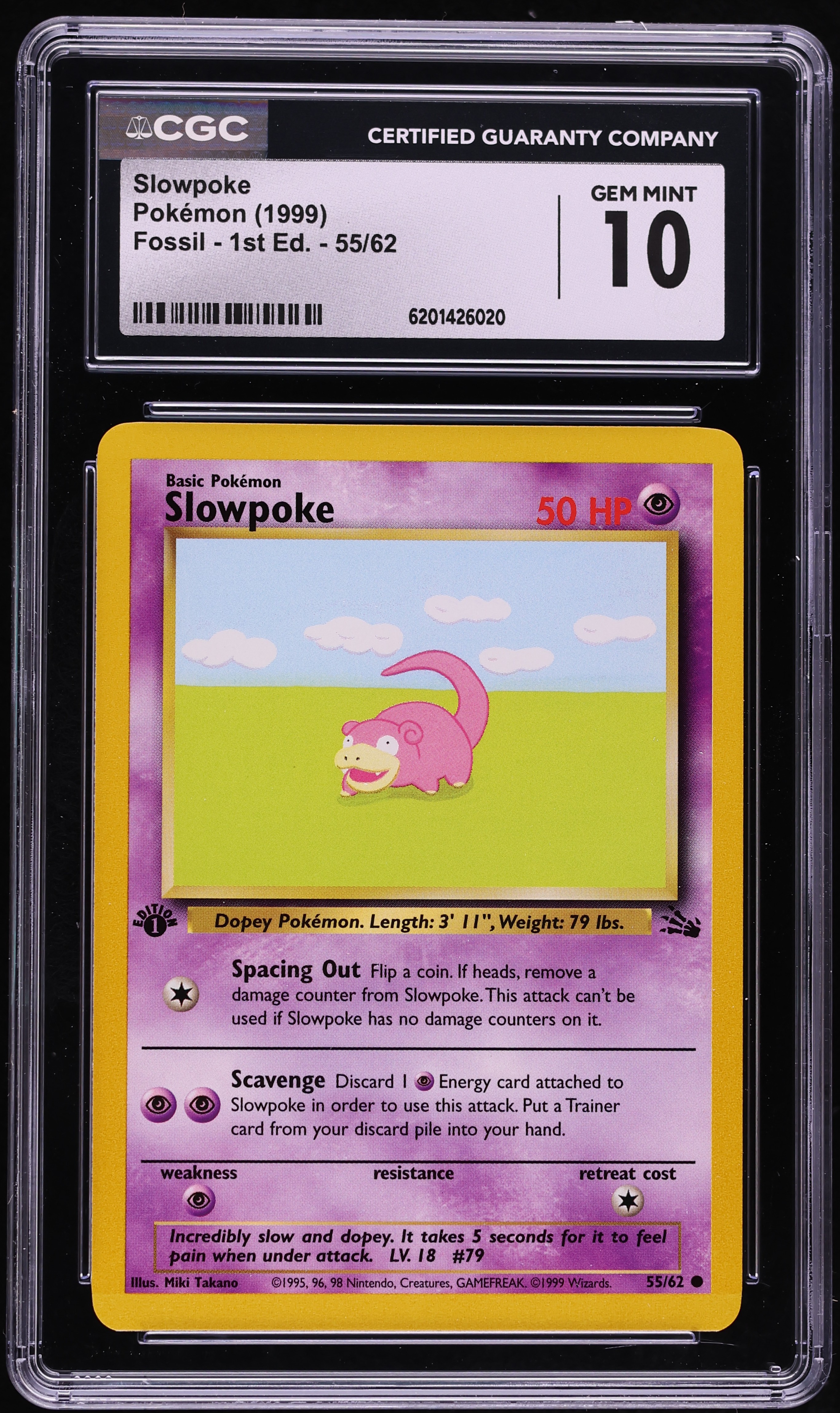 1999 Pokemon Fossil 1st Edition Slowpoke #55 CGC 10 GEM MINT