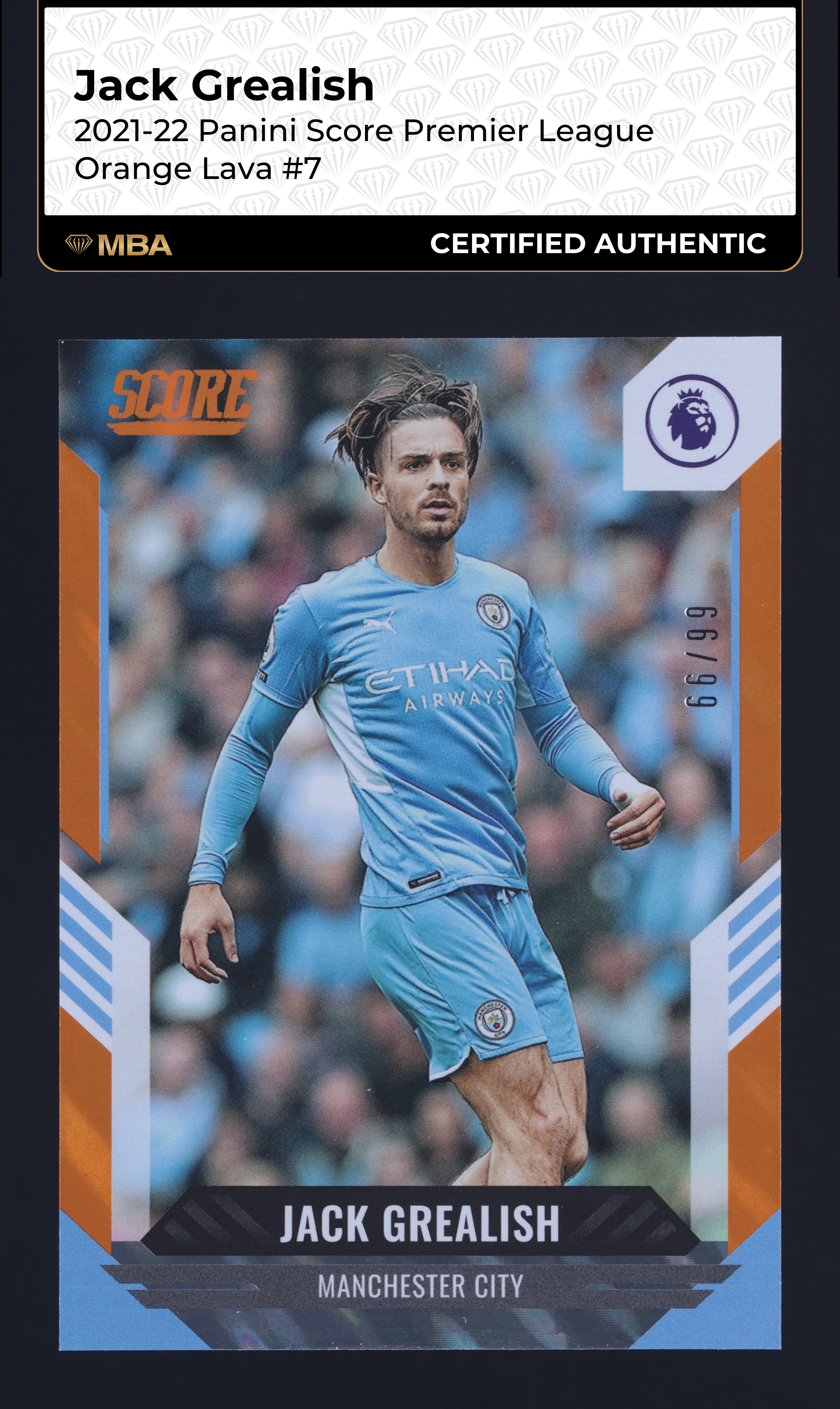 2021 Score Premier League Orange Lava Jack Grealish /99 #7 MBA AUTH