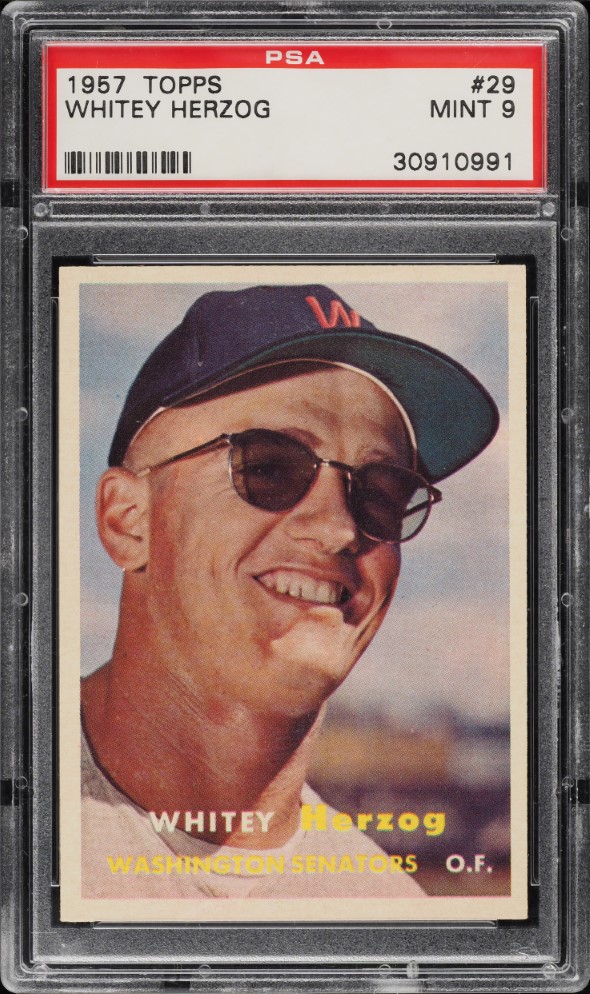 1957 Topps Whitey Herzog ROOKIE #29 PSA 9 MINT