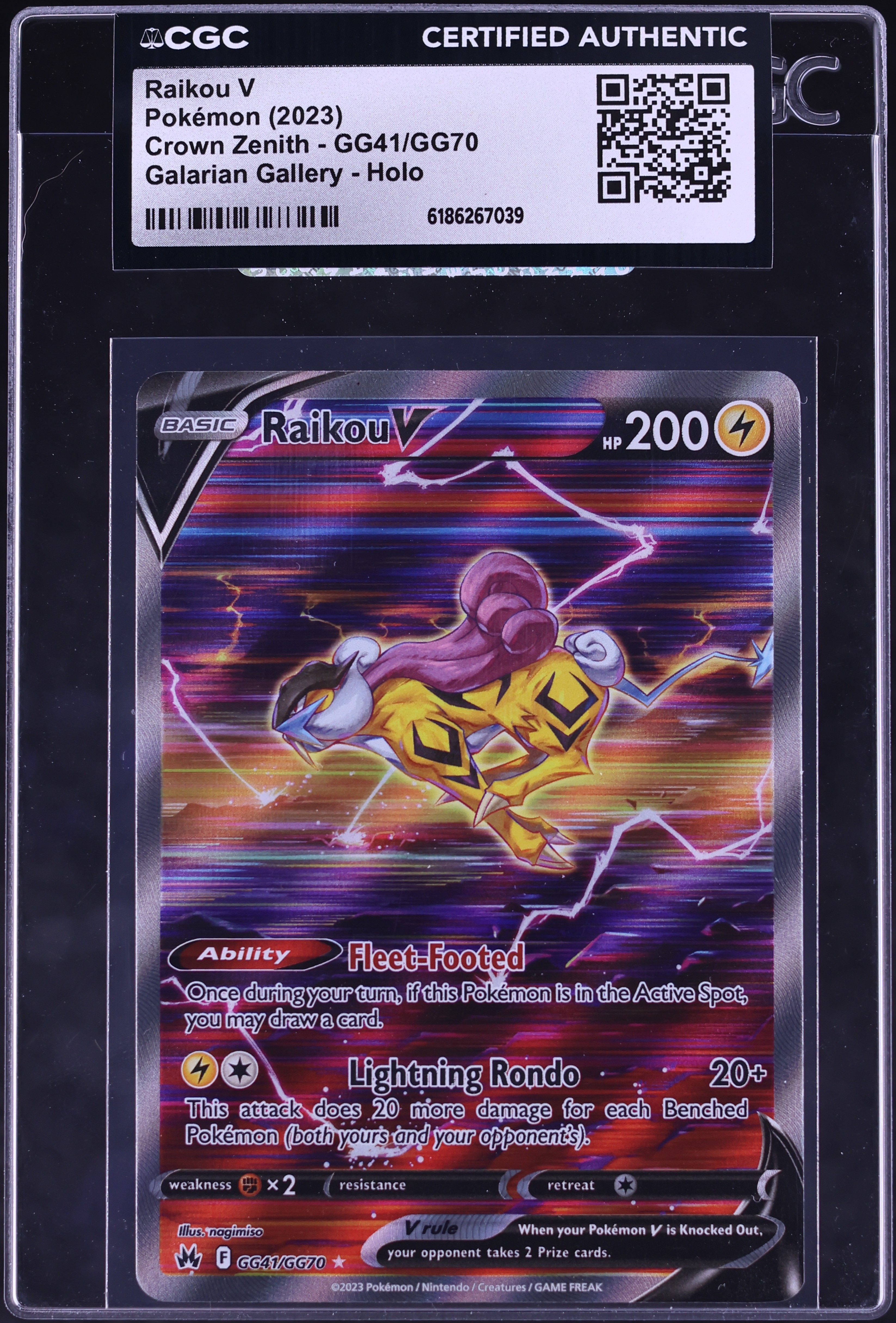 2023 Pokemon Sword & Shield Crown Zenith Full Art Raikou V #GG41 CGC AUTH