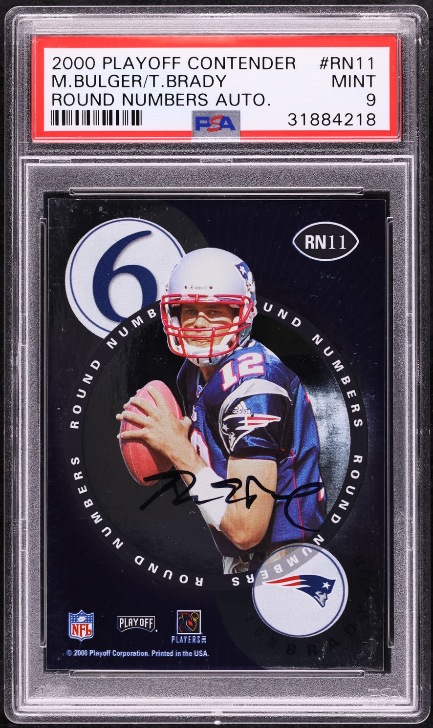 2000 Playoff Contenders Round Numbers Marc Bulger Tom Brady ROOKIE AUTO PSA 9