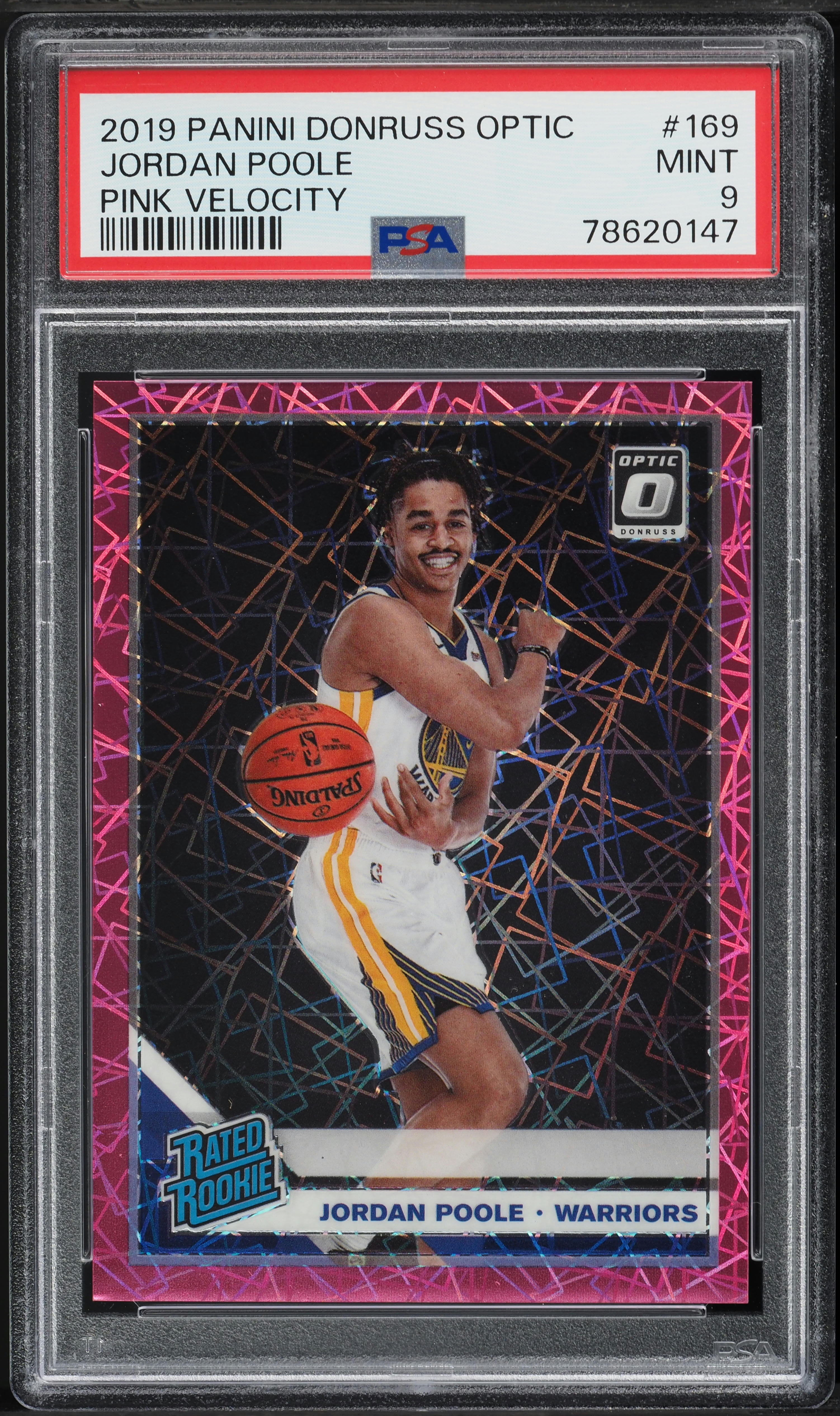 2019 Donruss Optic Pink Velocity Jordan Poole ROOKIE /79 #169 PSA 9 MINT