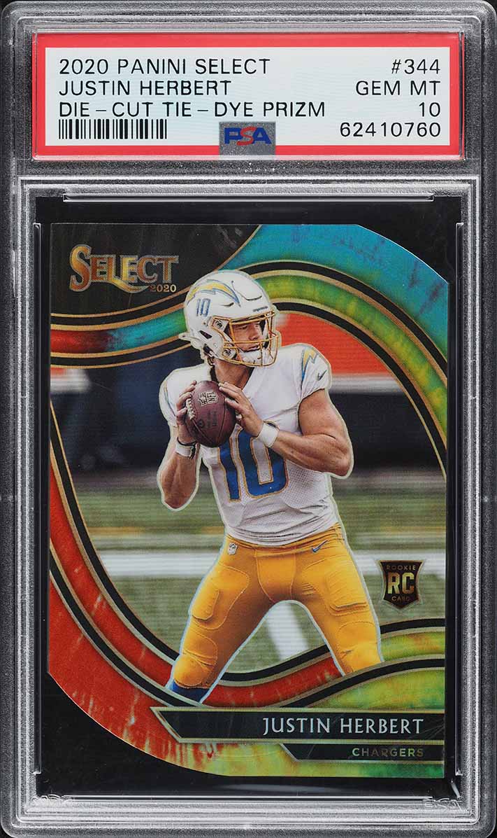 2020 Select Field Level Tie-Dye Prizm Die-Cut Justin Herbert RC /25 #344 PSA 10