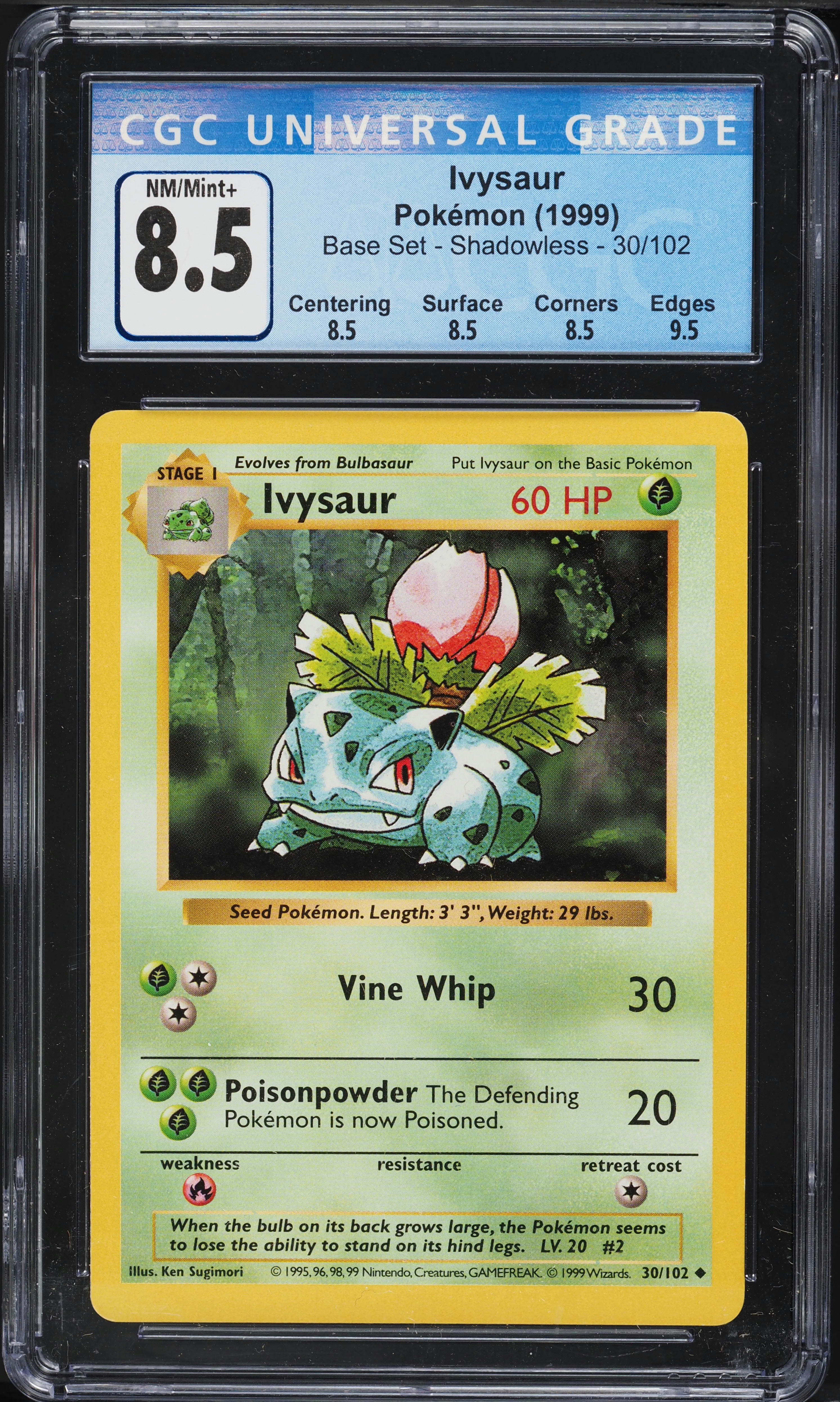 1999 Pokemon Base Set Shadowless Ivysaur #30 CGC 8.5 NM-MT+