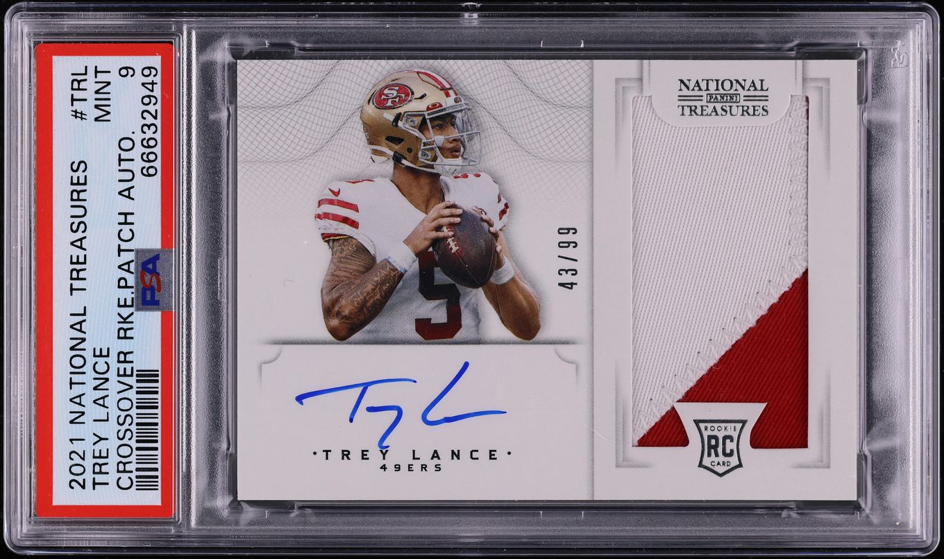2021 National Treasures Crossover Trey Lance ROOKIE PATCH AUTO /99 #TRL PSA 9
