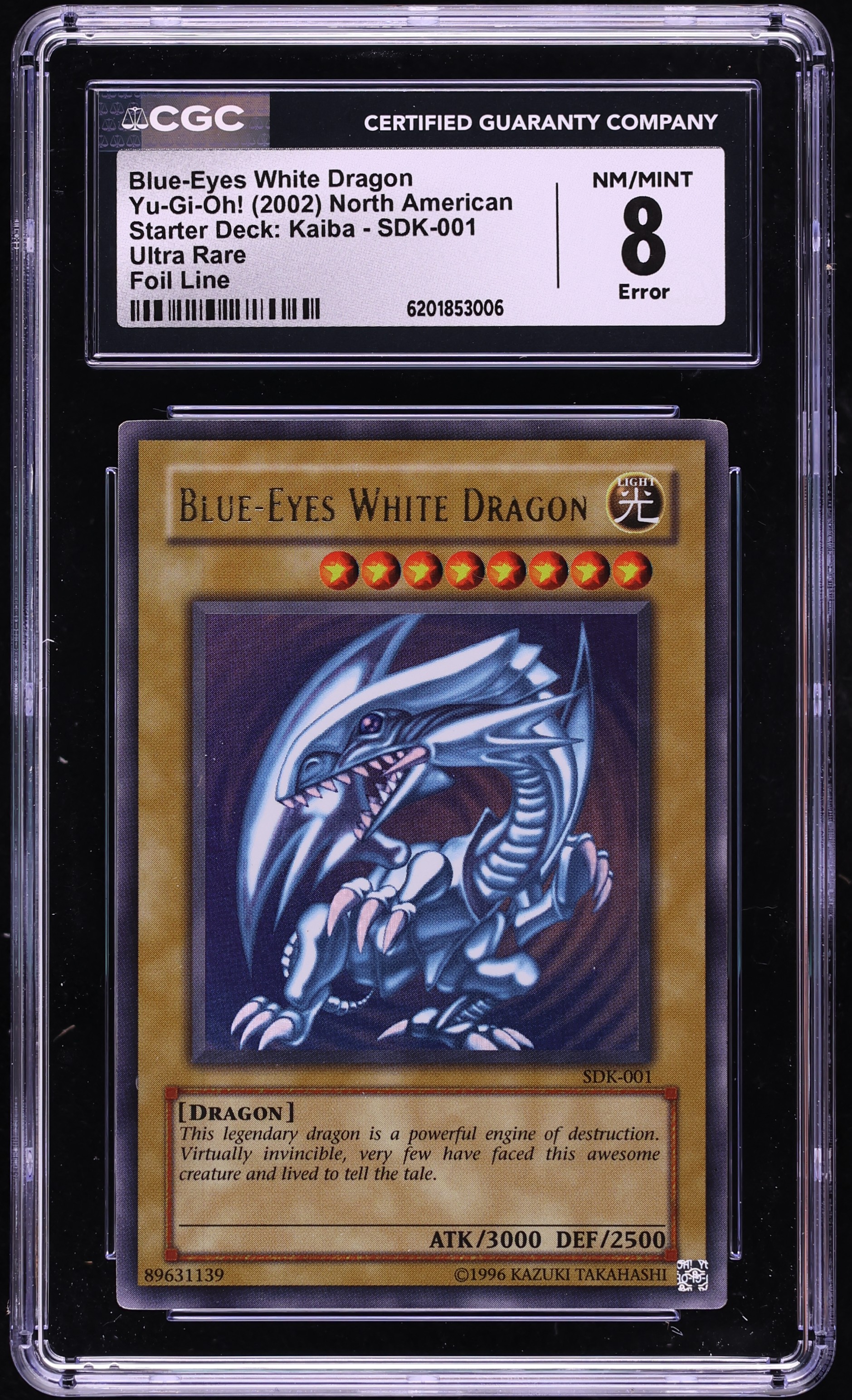 2002 Yu-Gi-Oh! Starter Deck Kaiba Foil Line Ultra Rare Blue-Eyes White Dragon #SDK-001 CGC 8