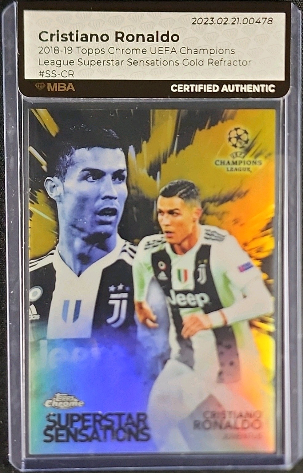 2018 Topps Chrome UEFA Superstar Sensations Gold Cristiano Ronaldo /50 MBA AUTH