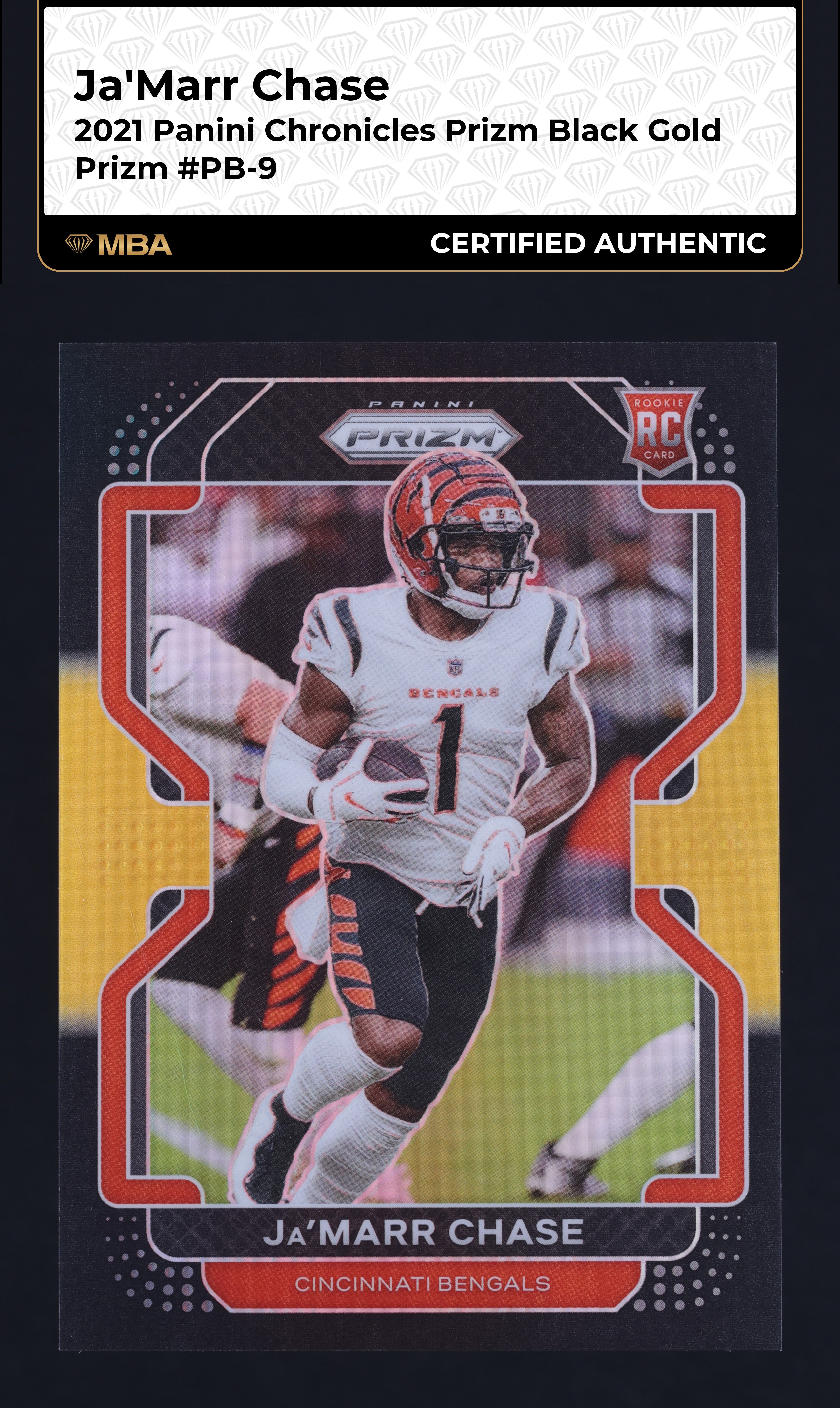 2021 Panini Chronicles Prizm Black Gold Ja'Marr Chase ROOKIE /10 #PB-9 MBA AUTH