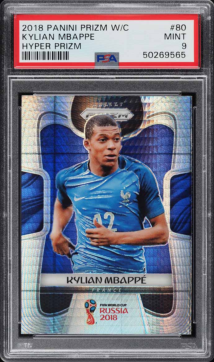 2018 Panini Prizm World Cup Hyper Prizms Kylian Mbappe ROOKIE #80 PSA 9 MINT