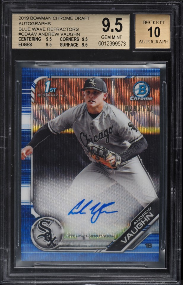 2019 Bowman Chrome Blue Wave Refractor Andrew Vaughn ROOKIE AUTO /150 BGS 9.5