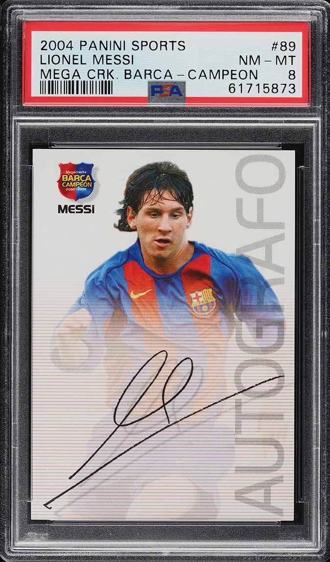 2004 Panini Sports Mega Cracks Barca Campeon Lionel Messi ROOKIE RC #89 PSA 8