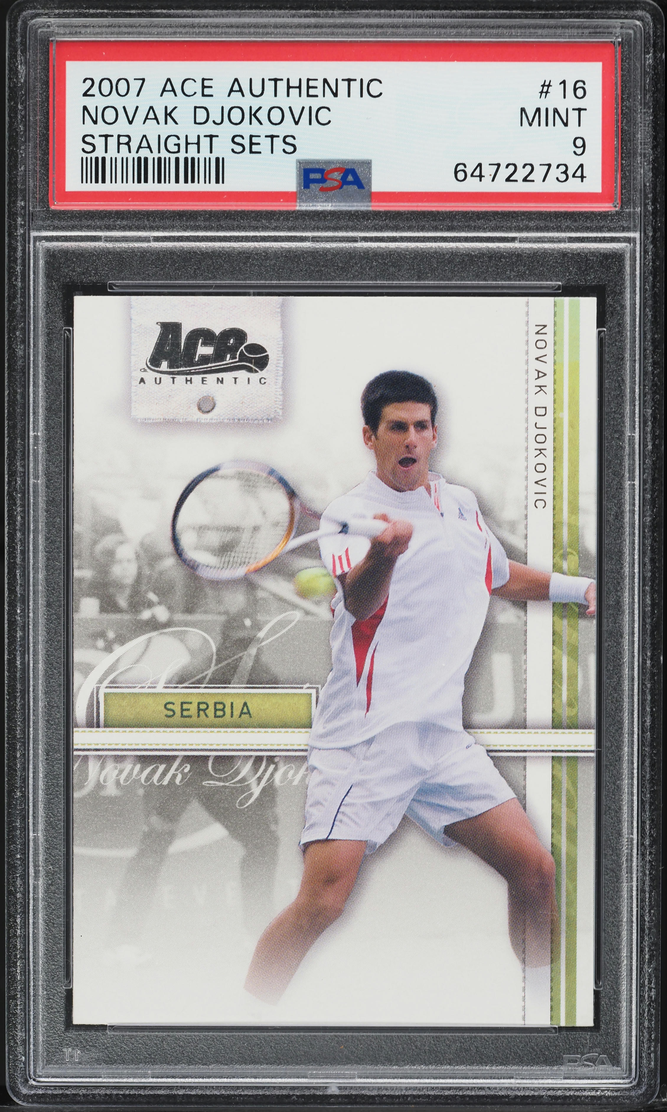 2007 Ace Authentic Straight Sets Novak Djokovic #16 PSA 9 MINT