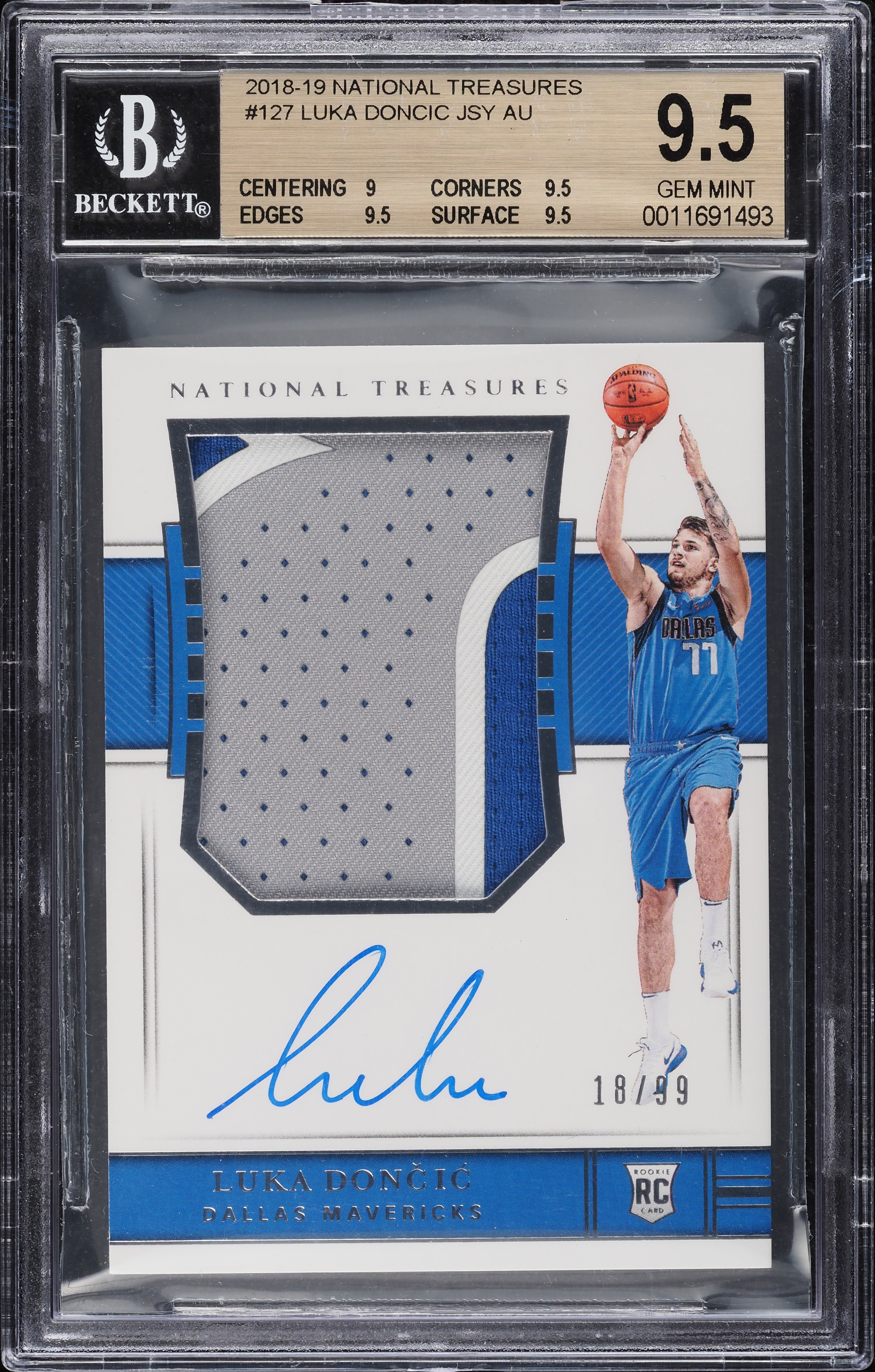 2018 National Treasures Luka Doncic ROOKIE PATCH AUTO /99 #127 BGS 9.5 GEM MINT