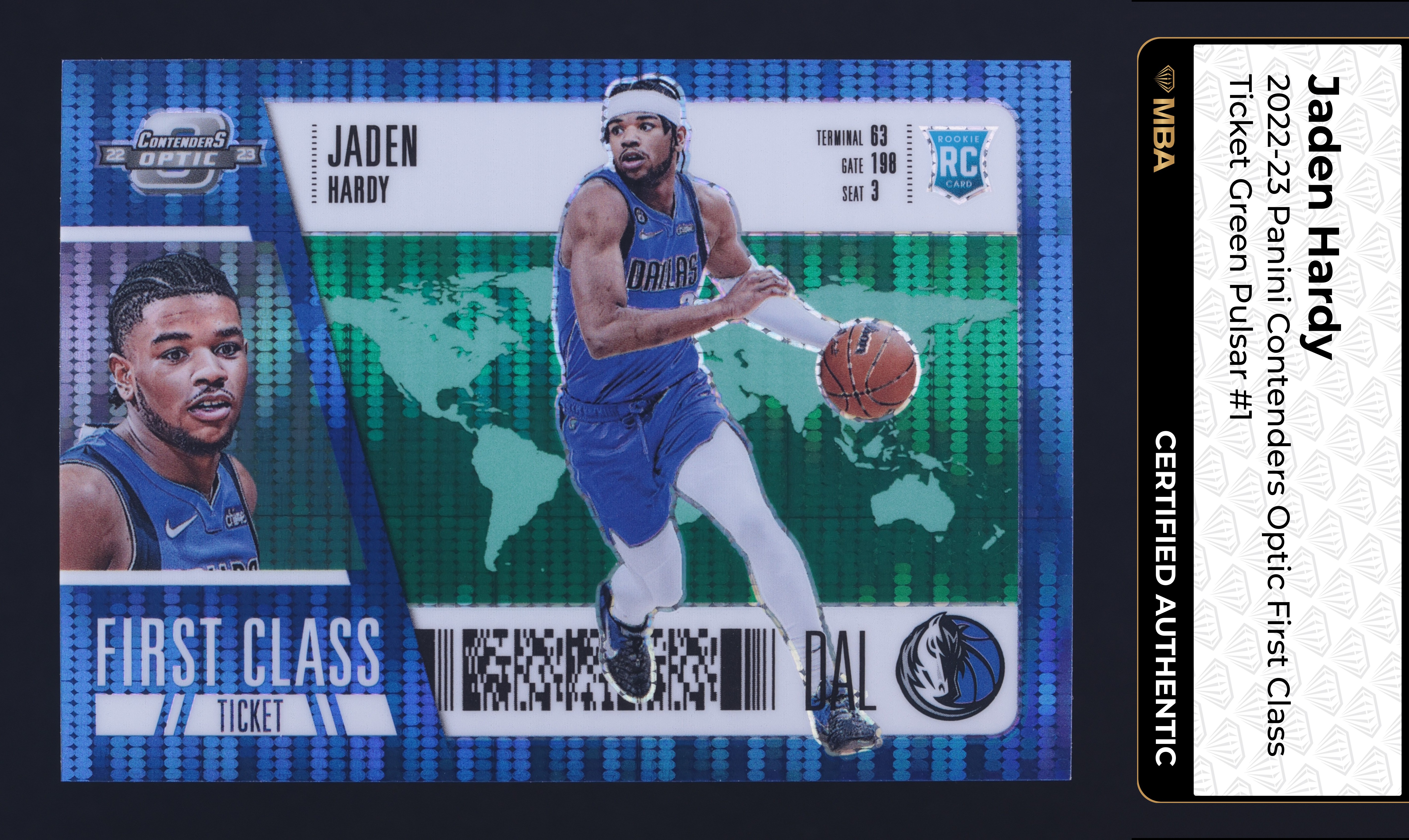 2022 Panini Contenders Optic Ticket Green Pulsar Jaden Hardy RC /25 #1 MBA AUTH