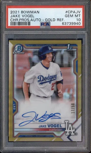 2021 Bowman Chrome Prospect Auto Gold Refractor #CPAJV Jake Vogel RC /50 PSA 10