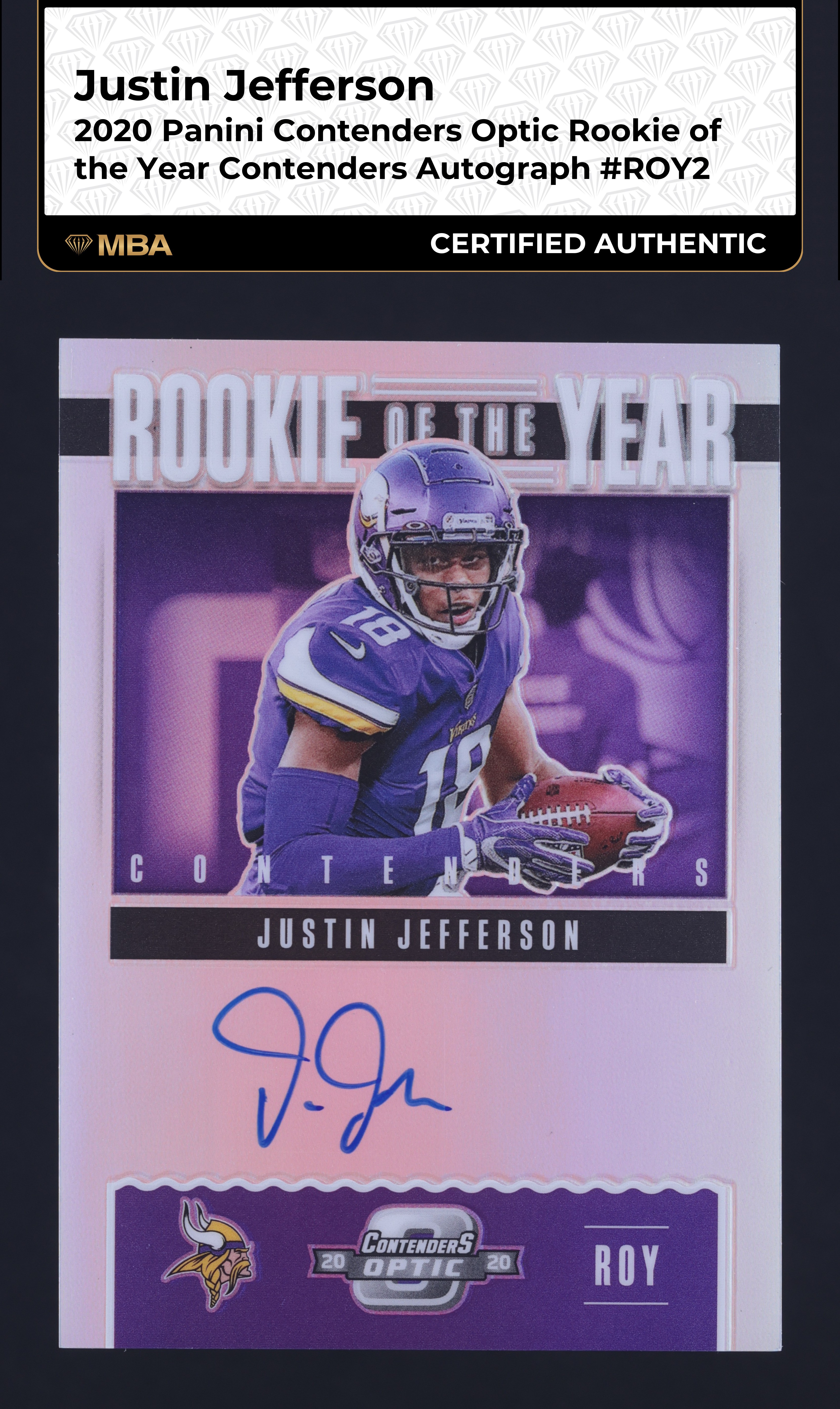 2020 Panini Contenders Optic ROY Justin Jefferson ROOKIE AUTO /99 #ROY2 MBA AUTH