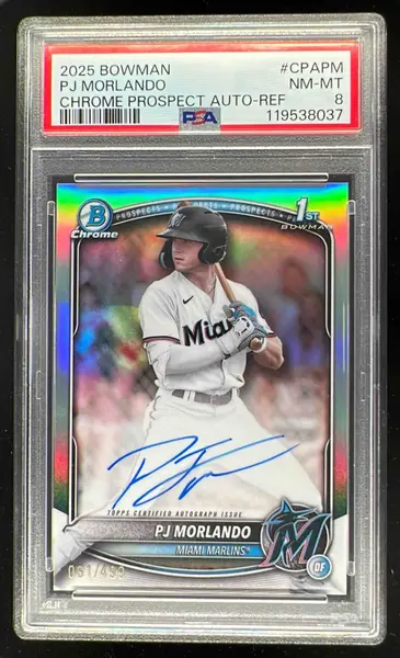 2025 Bowman Chrome Autographs Refractor #CPA-PM PJ Morlando RC Auto /499 PSA 8